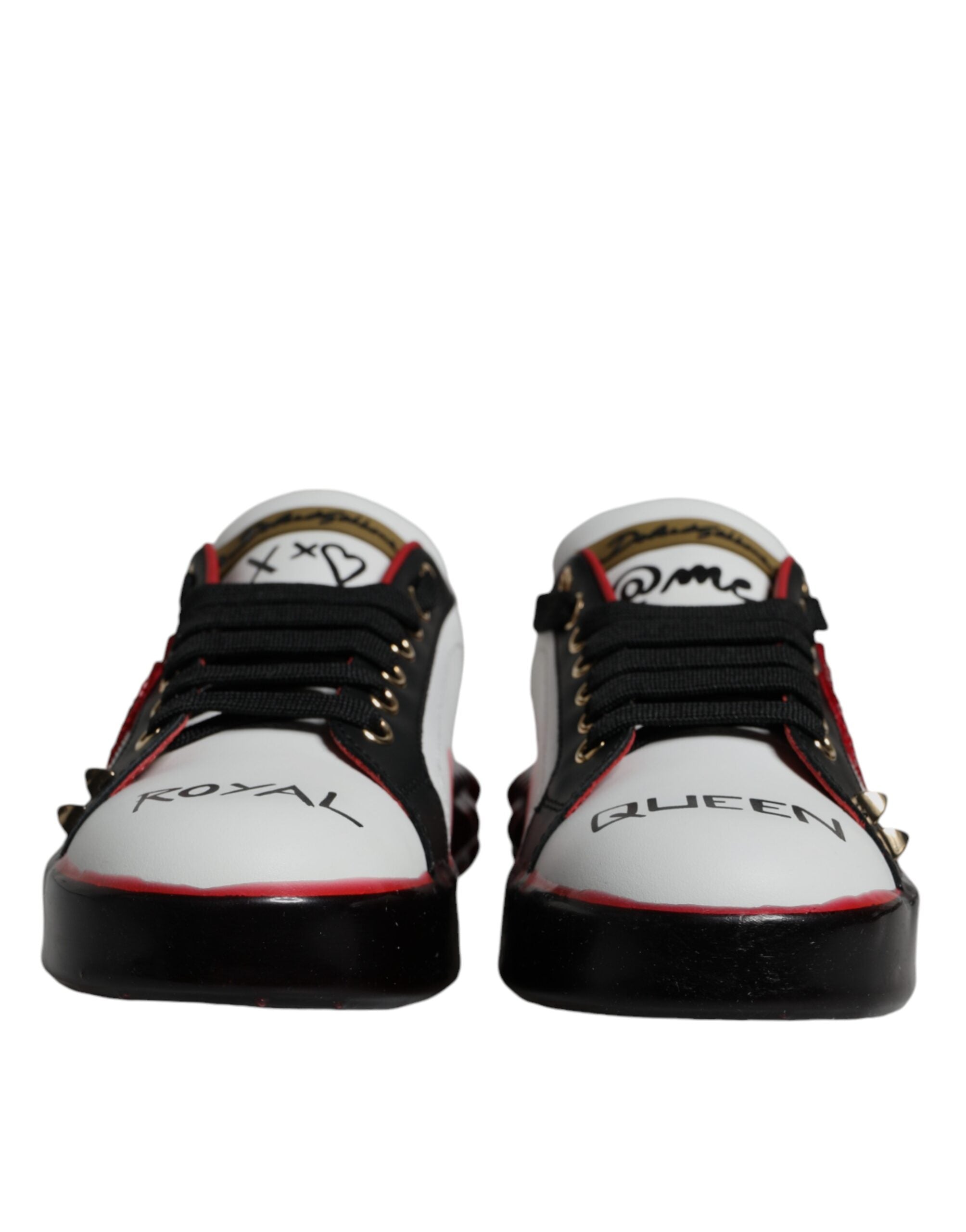 Dolce & Gabbana White Red Crystals Leather Portofino Sneakers Shoes-2