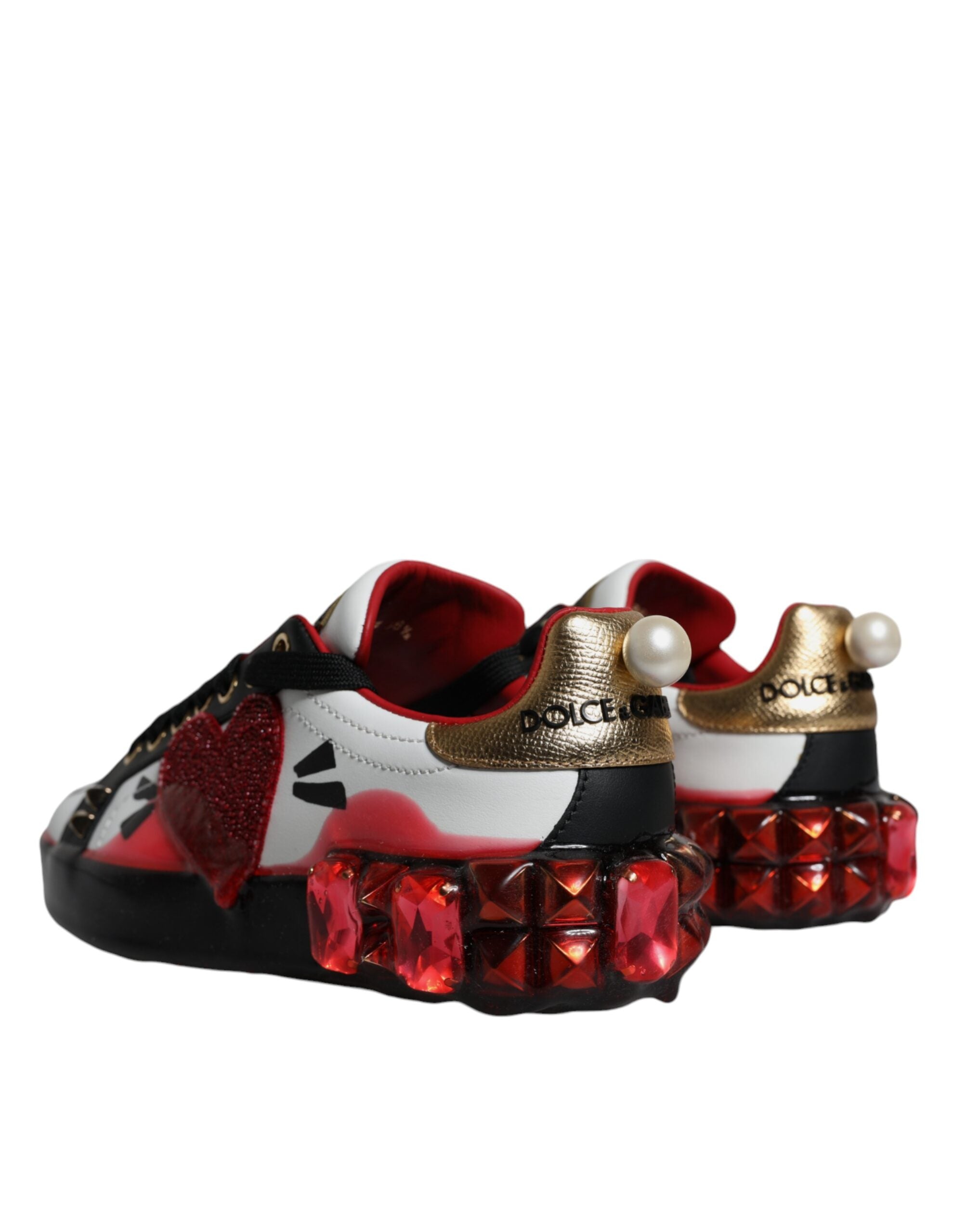 Dolce & Gabbana White Red Crystals Leather Portofino Sneakers Shoes-4
