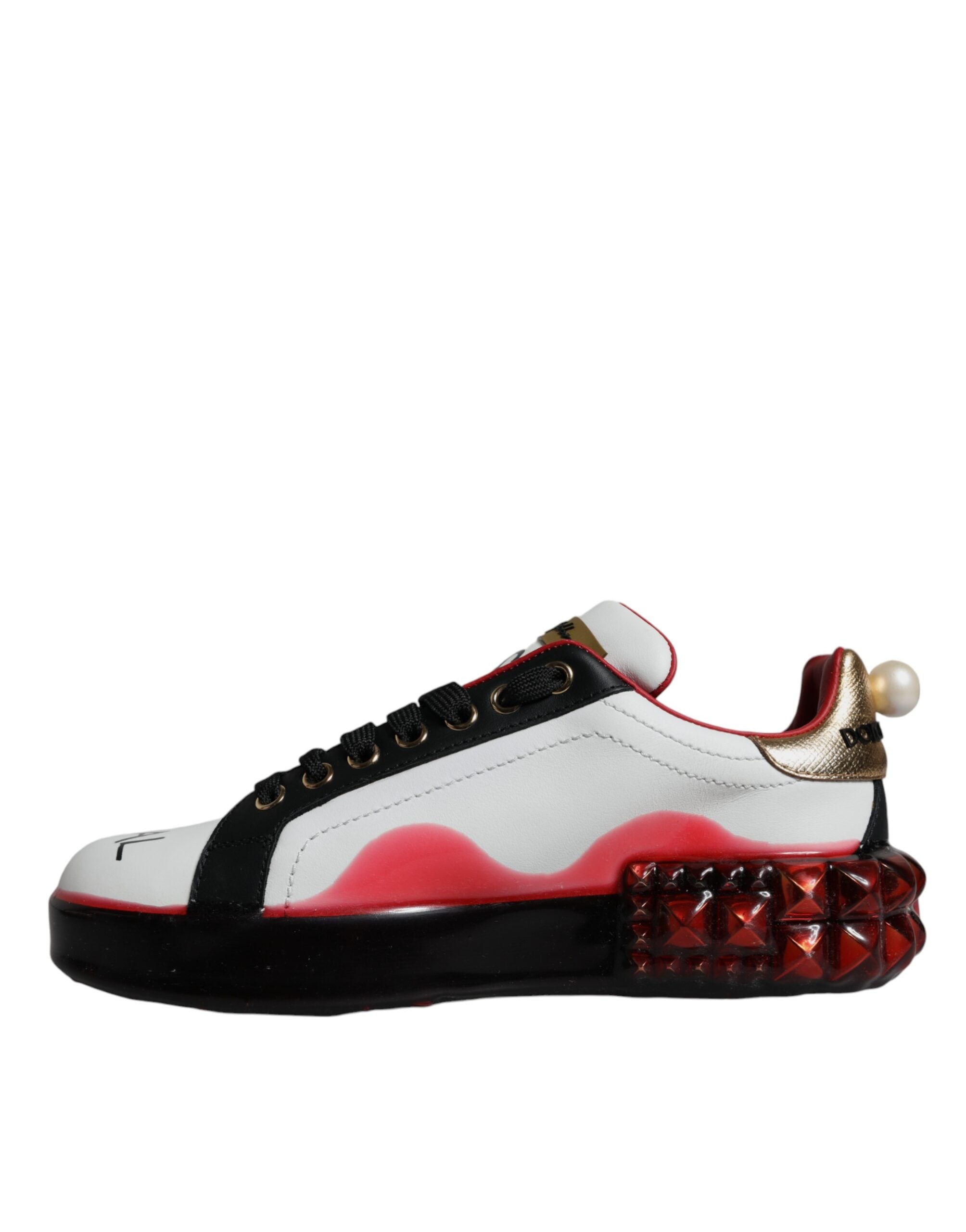 Dolce & Gabbana White Red Crystals Leather Portofino Sneakers Shoes-5