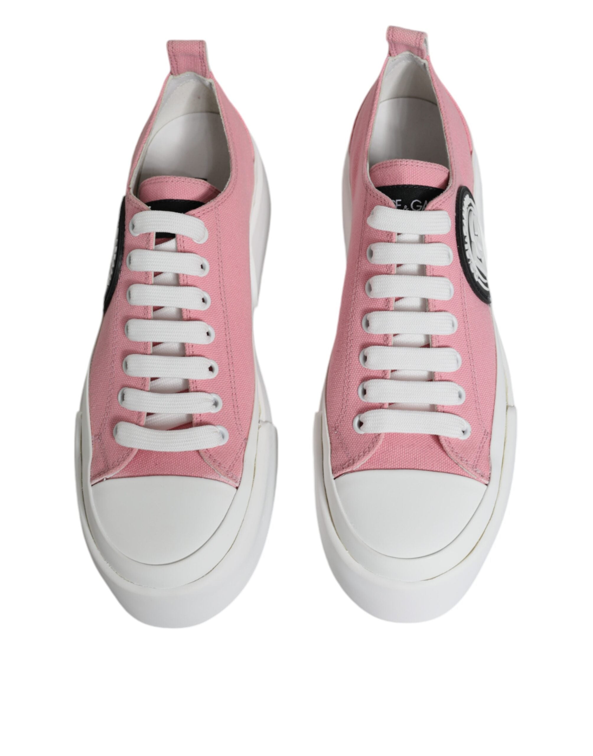 Zapatillas bajas con logo de lona rosa y blanca de Dolce & Gabbana-3