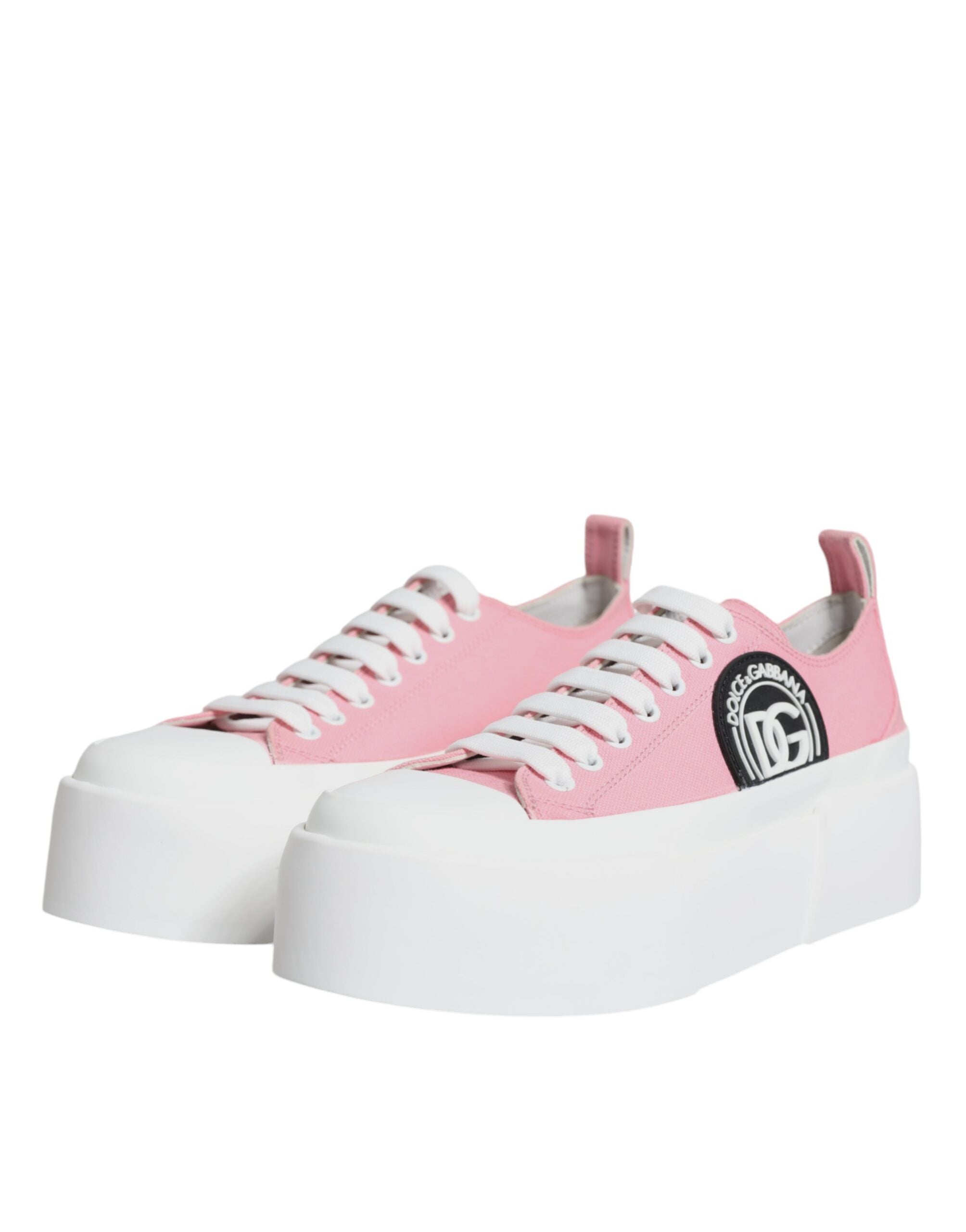 Zapatillas bajas con logo de lona rosa y blanca de Dolce & Gabbana-4