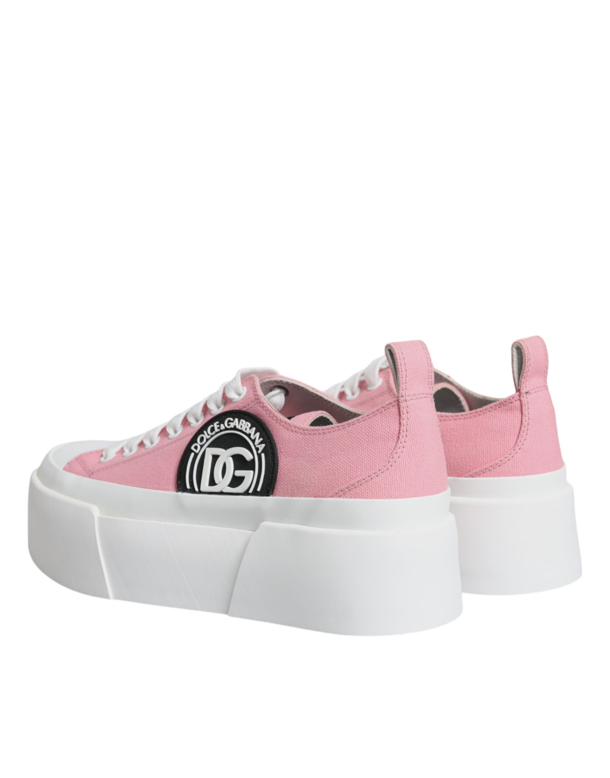 Zapatillas bajas con logo de lona rosa y blanca de Dolce & Gabbana-5