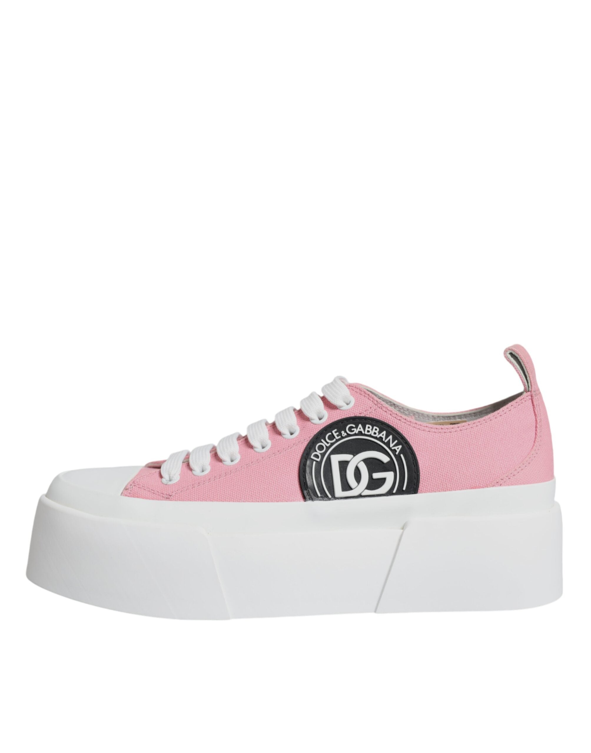 Zapatillas bajas con logo de lona rosa y blanca de Dolce & Gabbana-6