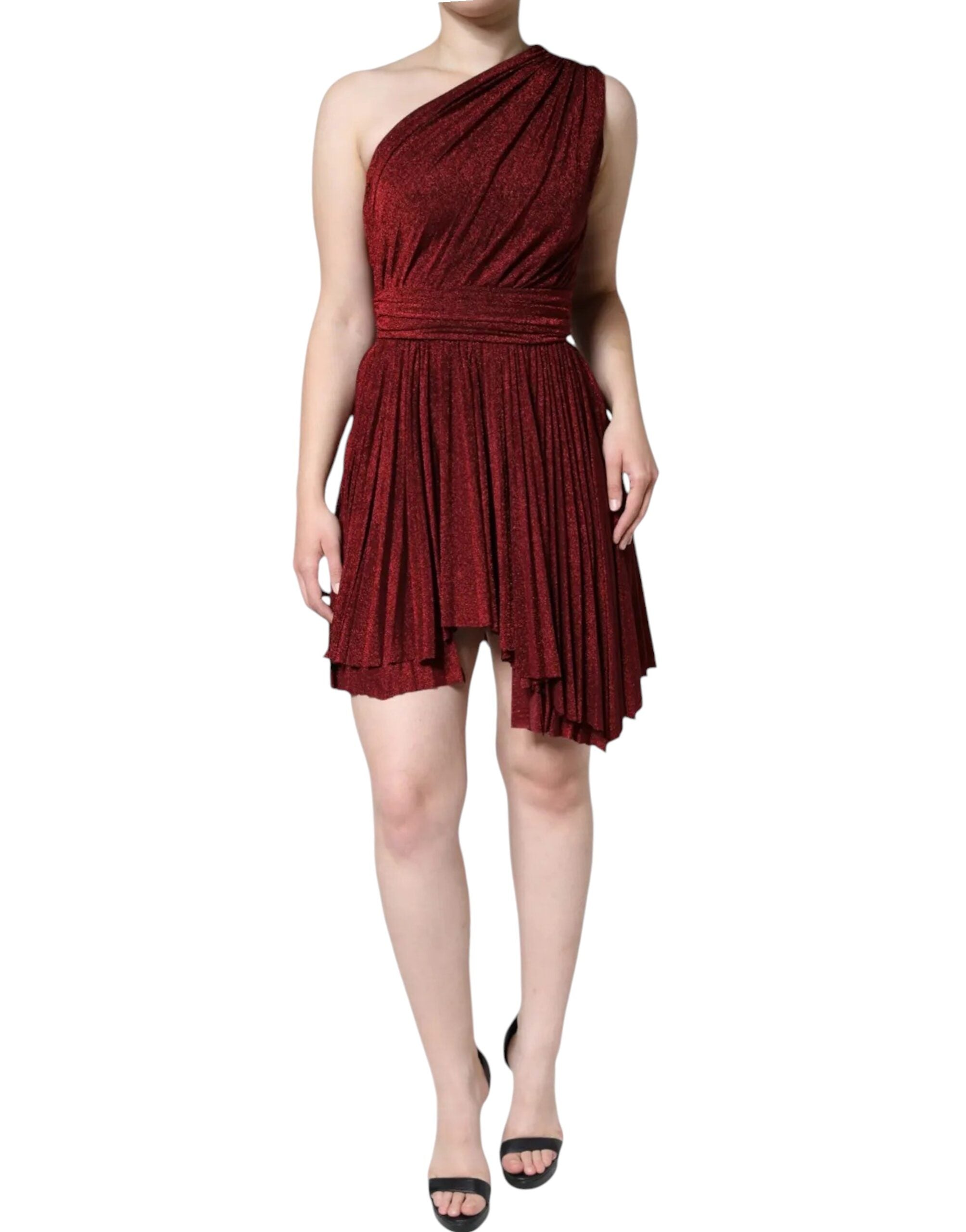 Dolce & Gabbana red one-shoulder pleated A-line mini dress-2