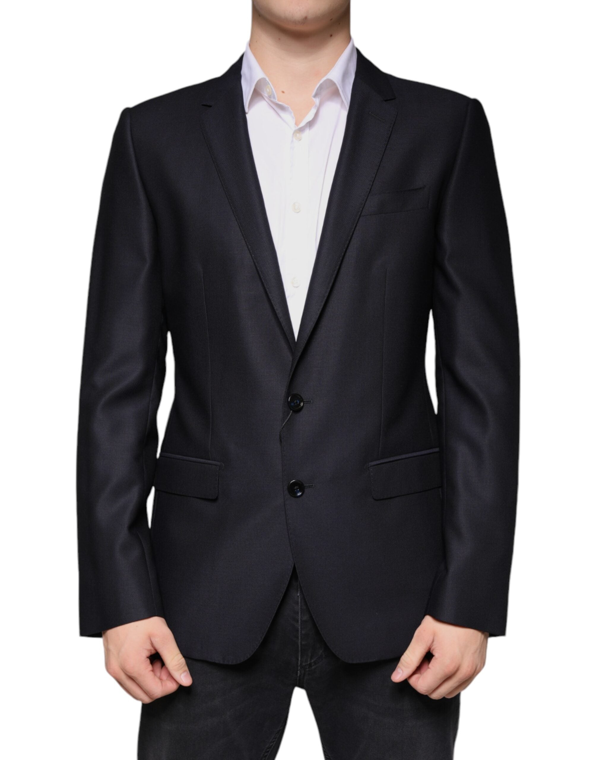 Dolce & Gabbana Dark Blue Single-Breasted Wool Coat Blazer-1