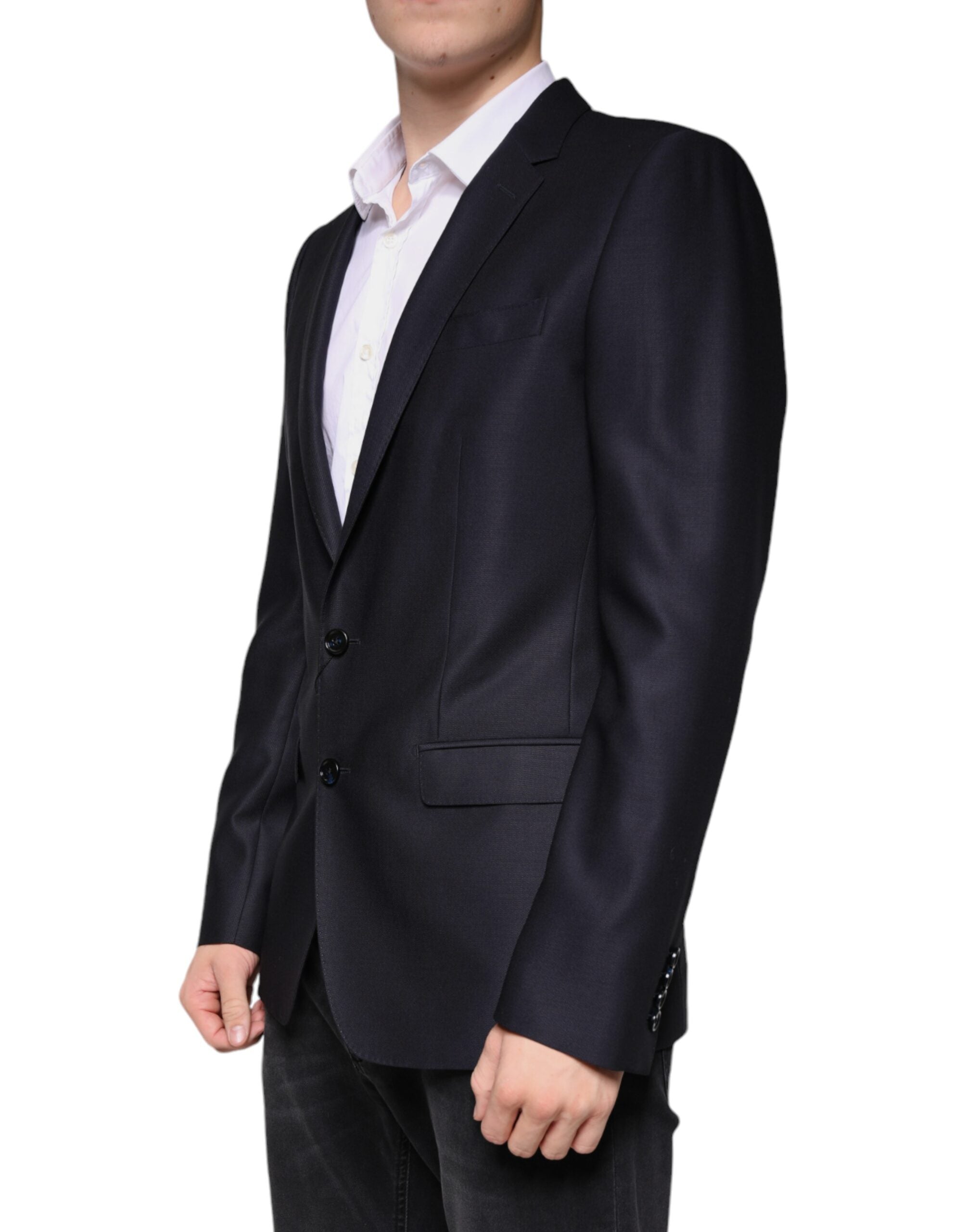 Dolce & Gabbana Dark Blue Single-Breasted Wool Coat Blazer-3