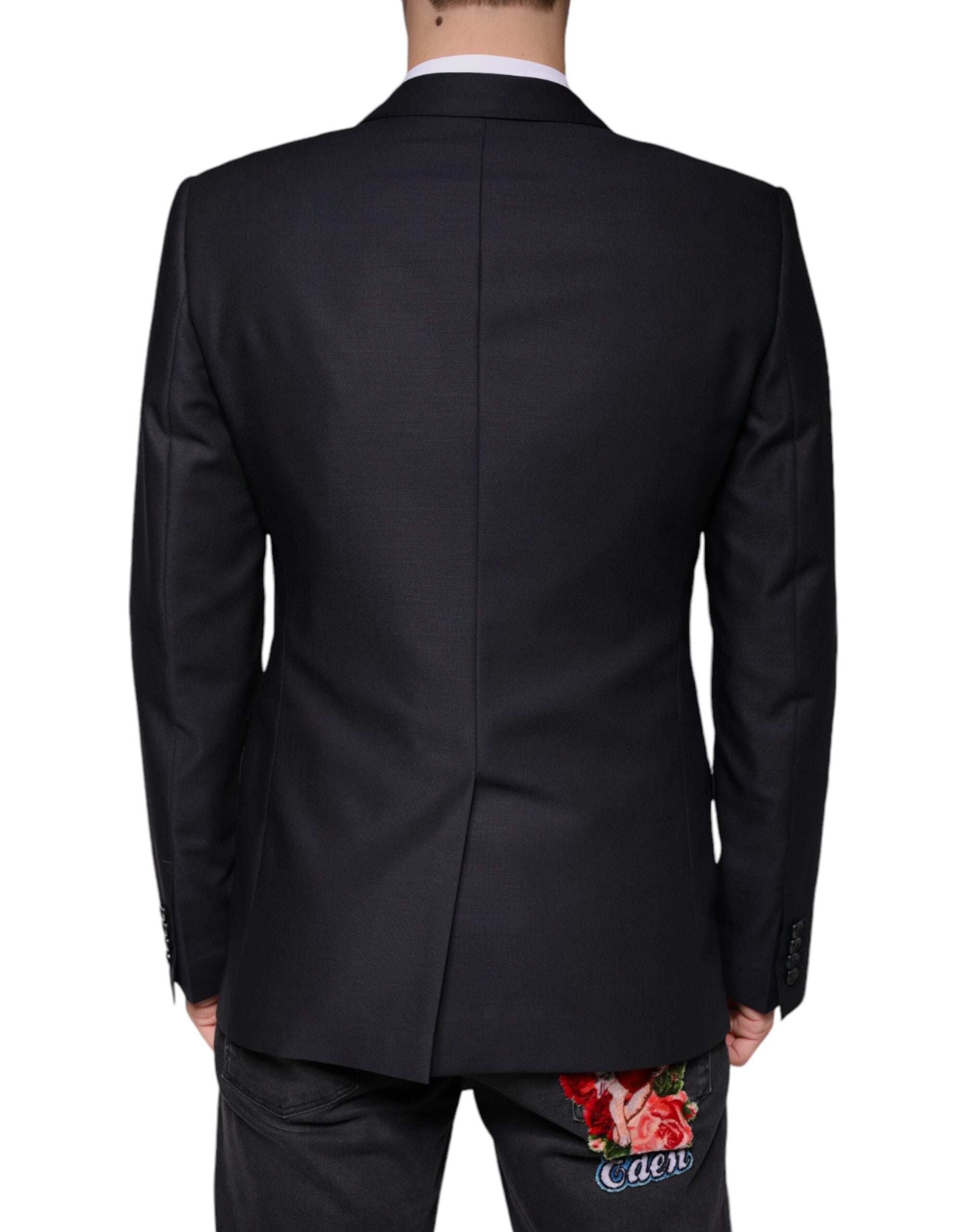 Dolce & Gabbana Dark Blue Single-Breasted Wool Coat Blazer-4