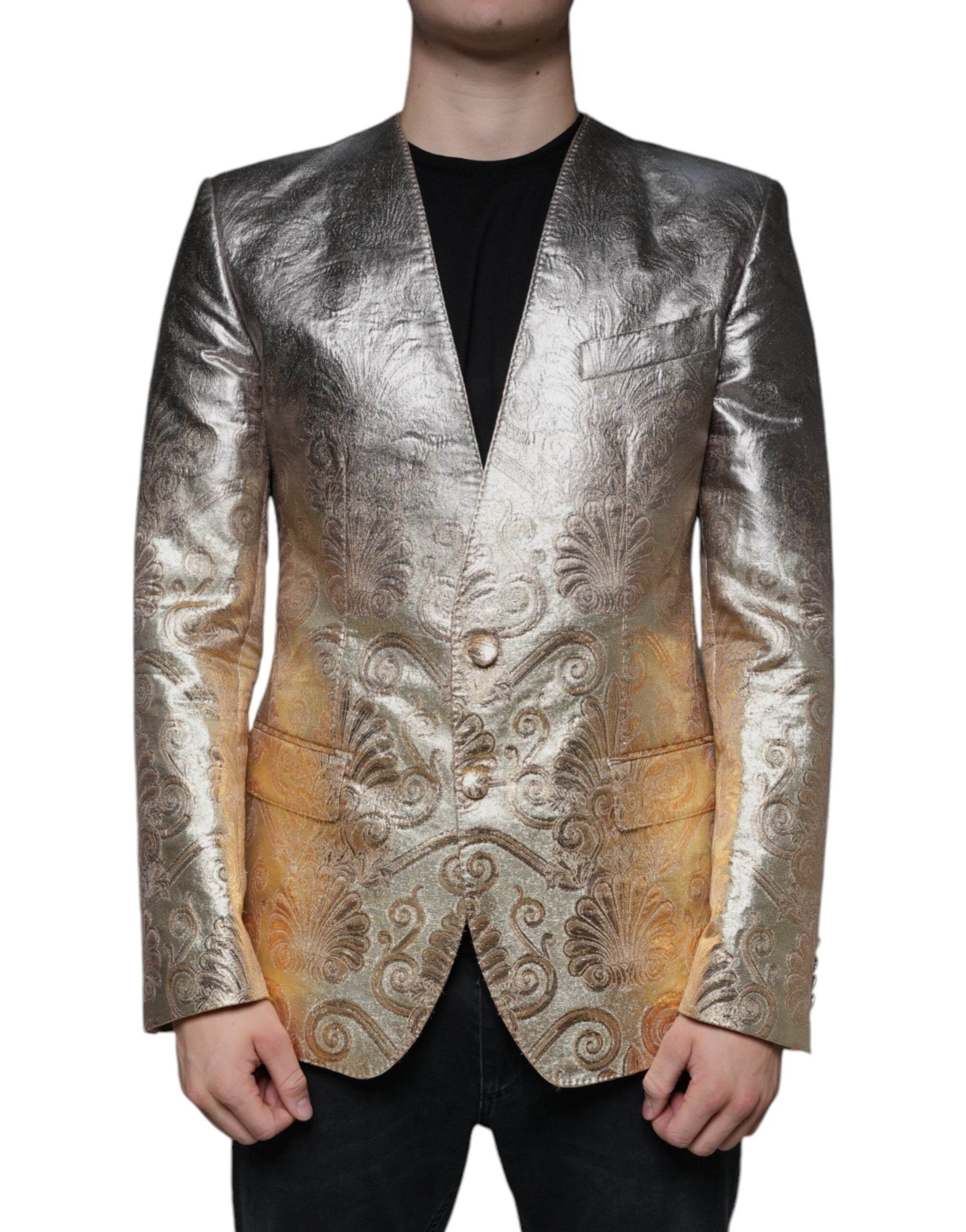 Dolce & Gabbana Gold Jacquard einreihiger Kleiderblazer-2