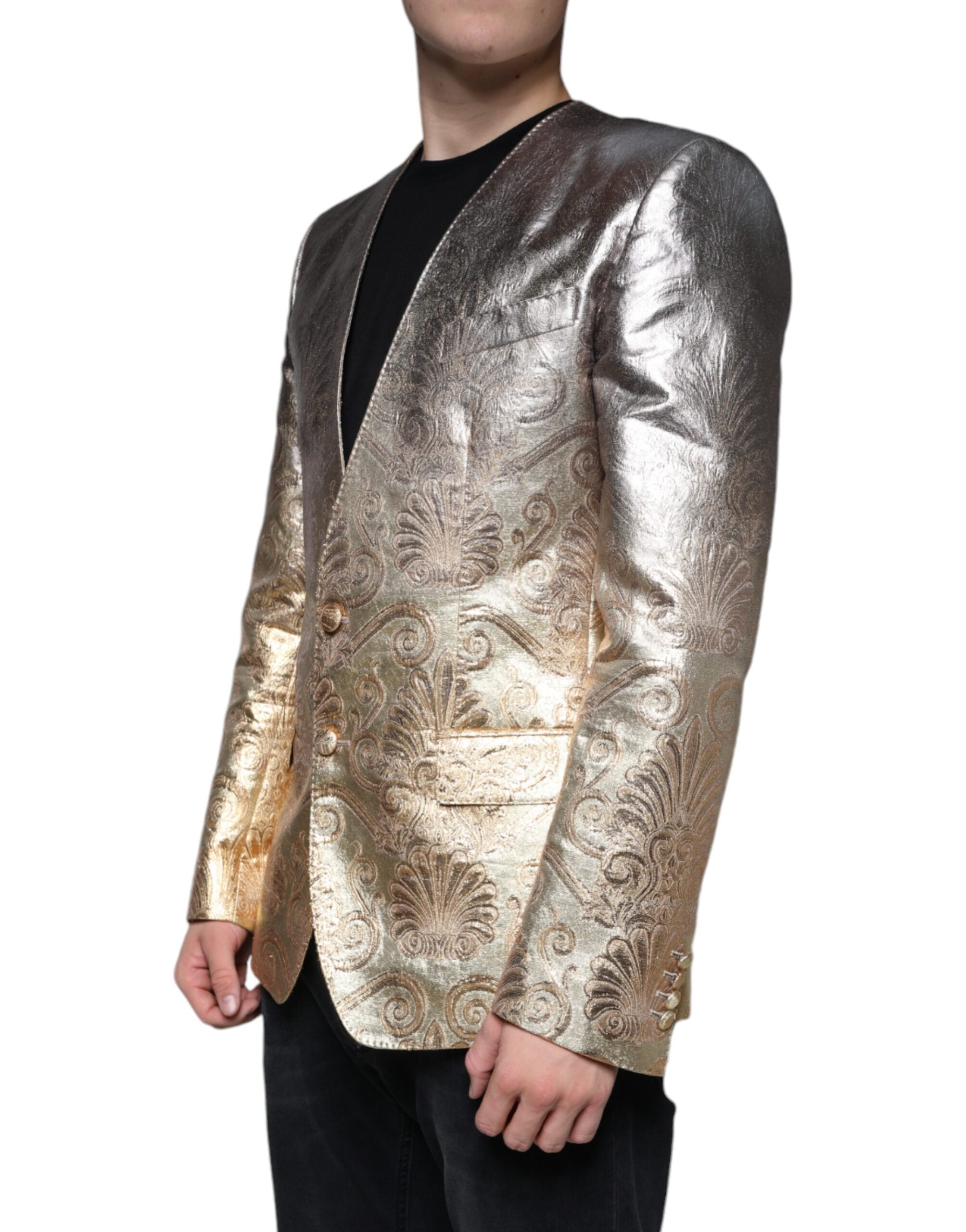 Dolce & Gabbana Gold Jacquard einreihiger Kleiderblazer-3