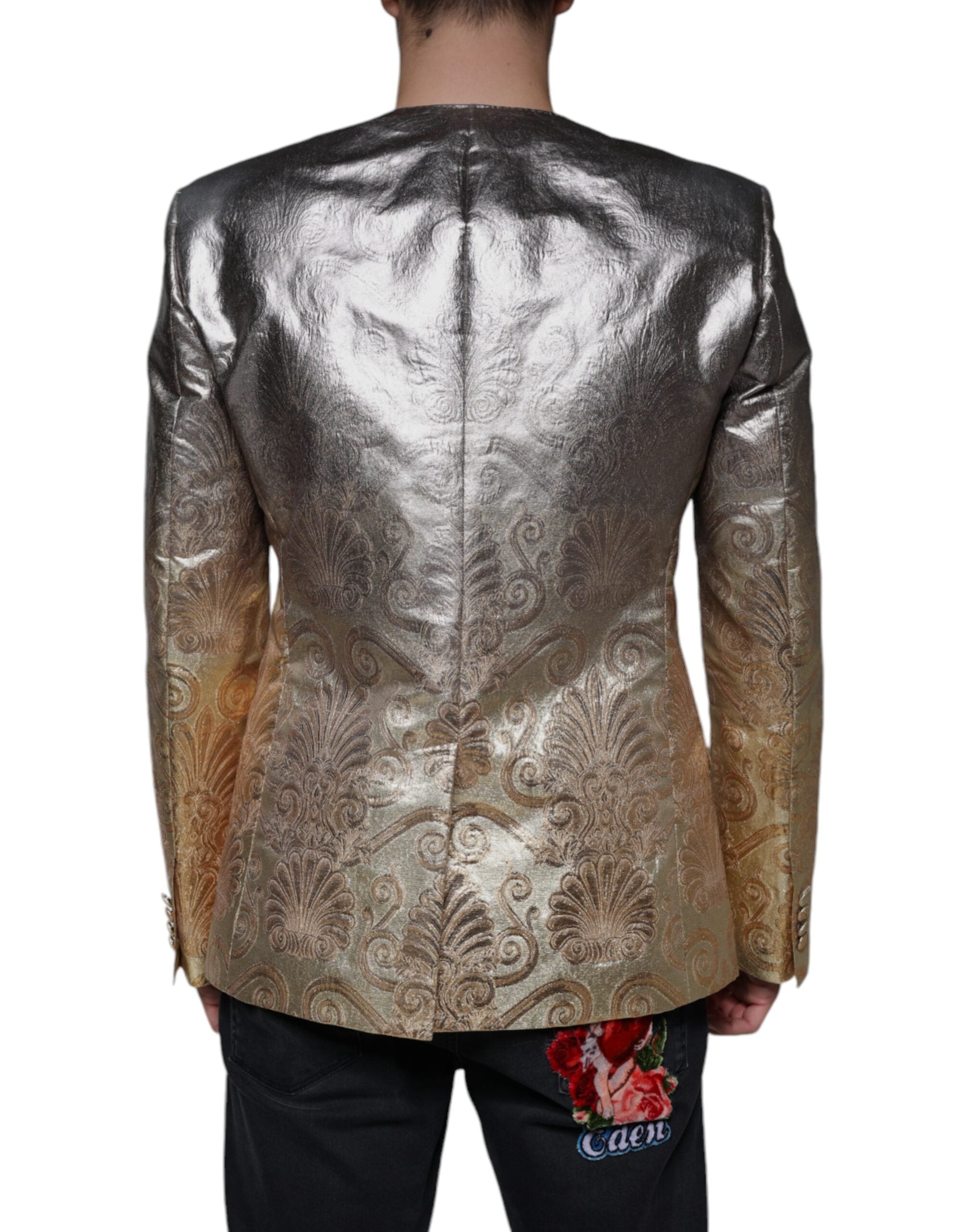 Dolce & Gabbana Gold Jacquard einreihiger Kleiderblazer-4