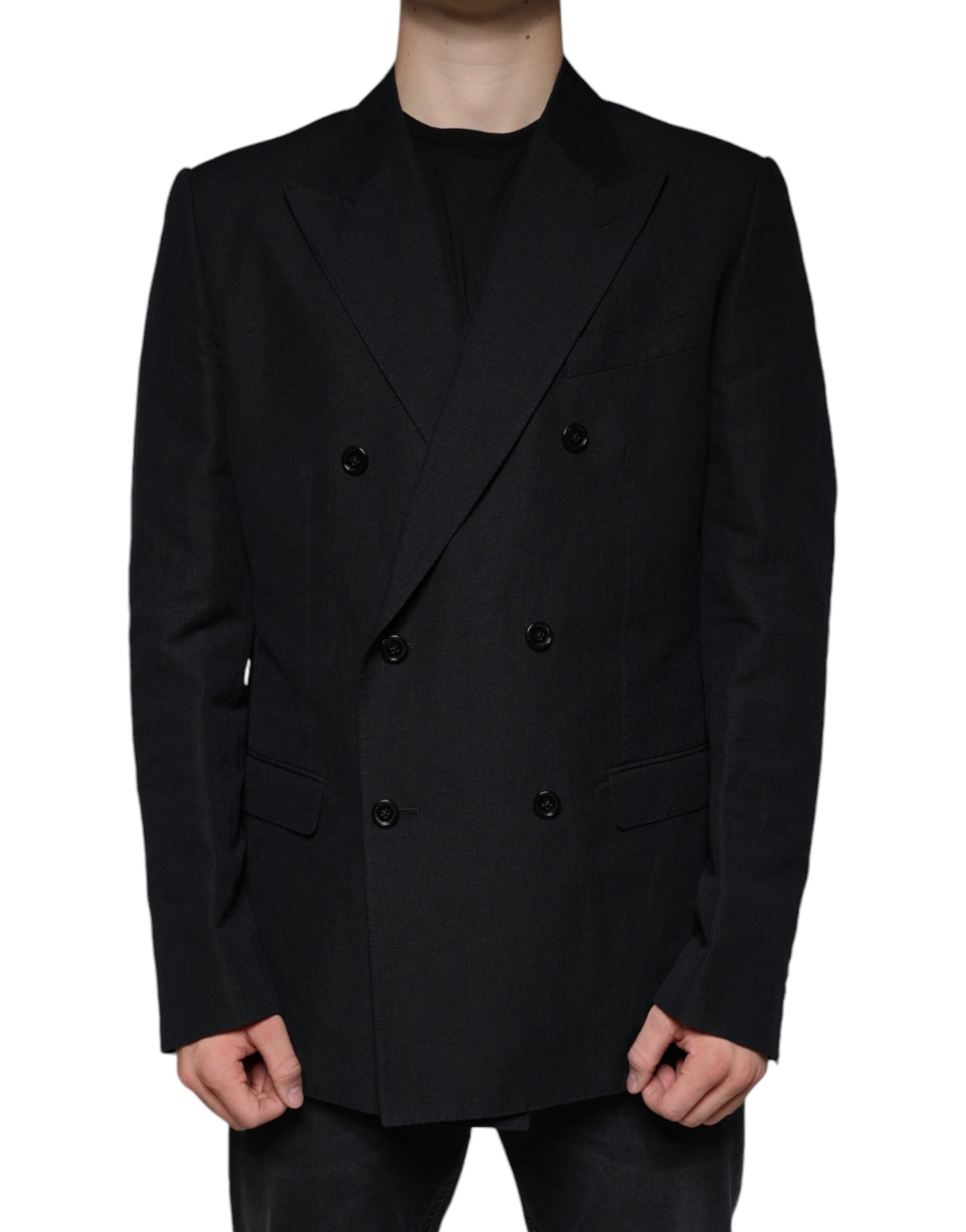 Dolce & Gabbana Schwarzer doppelreihiger Kleiderblazer aus Leinen-1