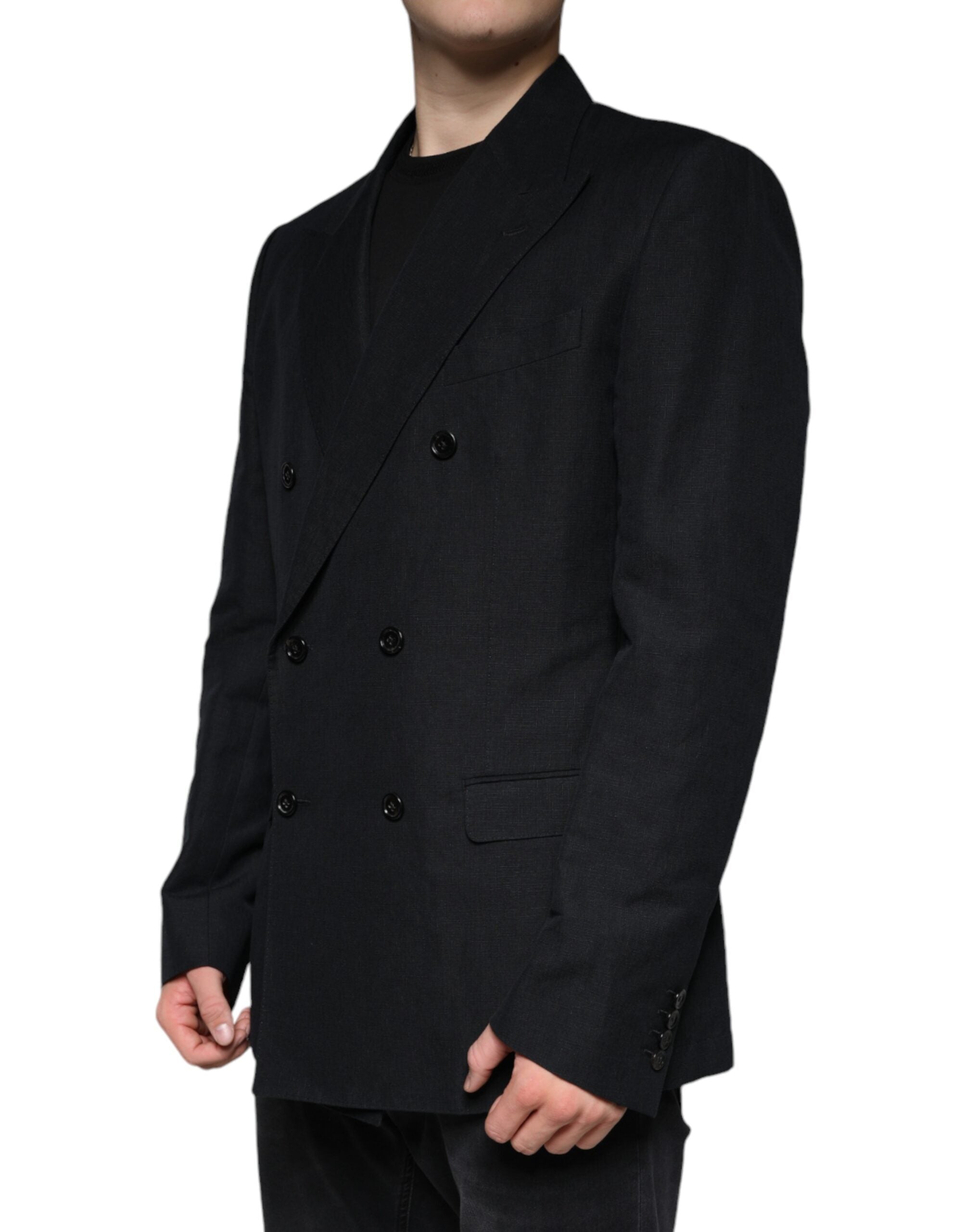 Dolce & Gabbana Schwarzer doppelreihiger Kleiderblazer aus Leinen-3