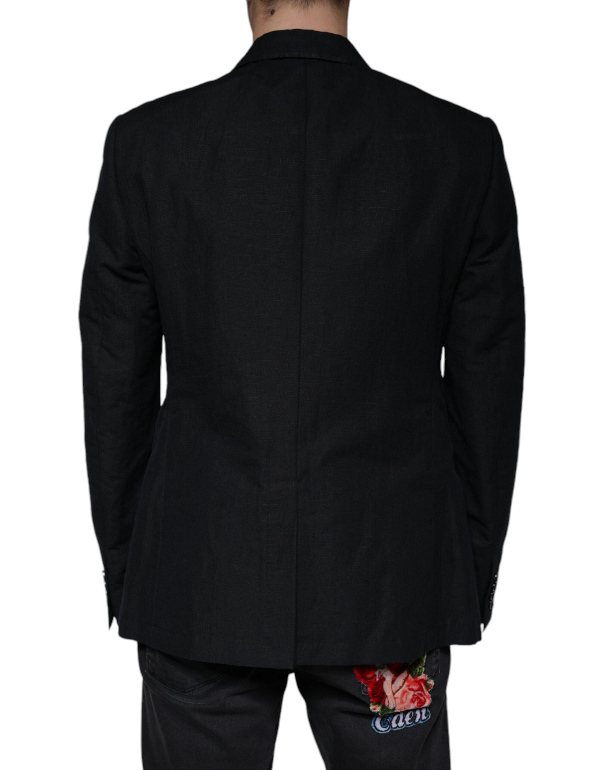 Dolce & Gabbana Schwarzer doppelreihiger Kleiderblazer aus Leinen-4