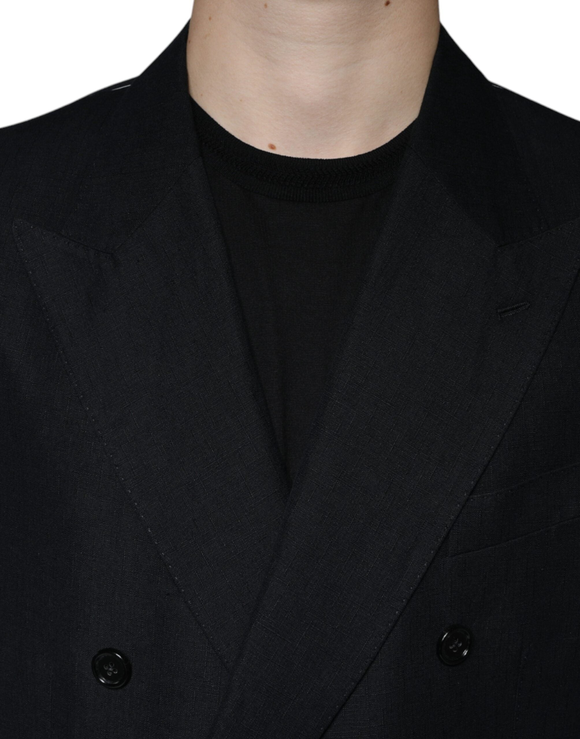 Dolce & Gabbana Schwarzer doppelreihiger Kleiderblazer aus Leinen-5