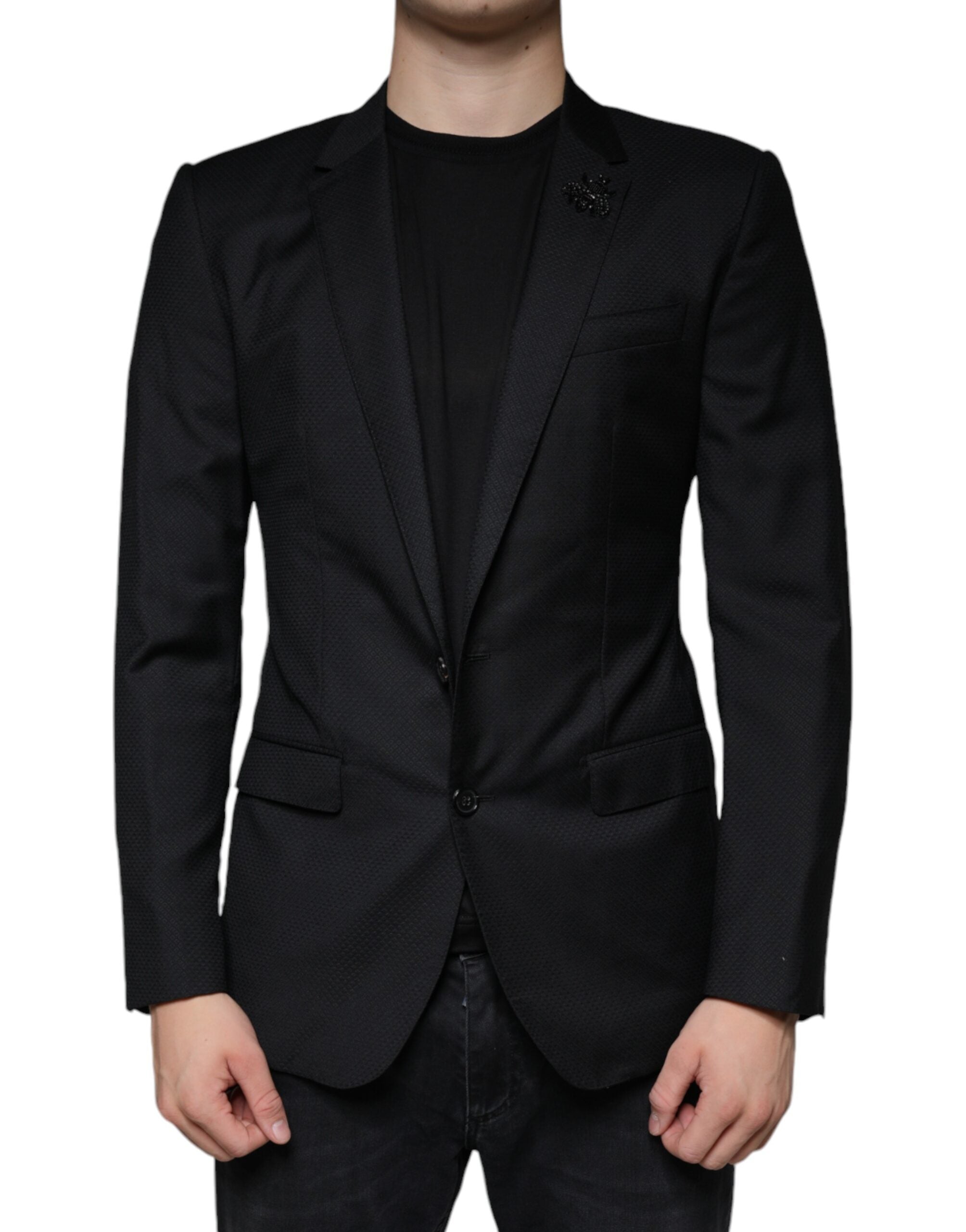 Blazer de botonadura sencilla con abeja MARTINI negra de Dolce & Gabbana-1