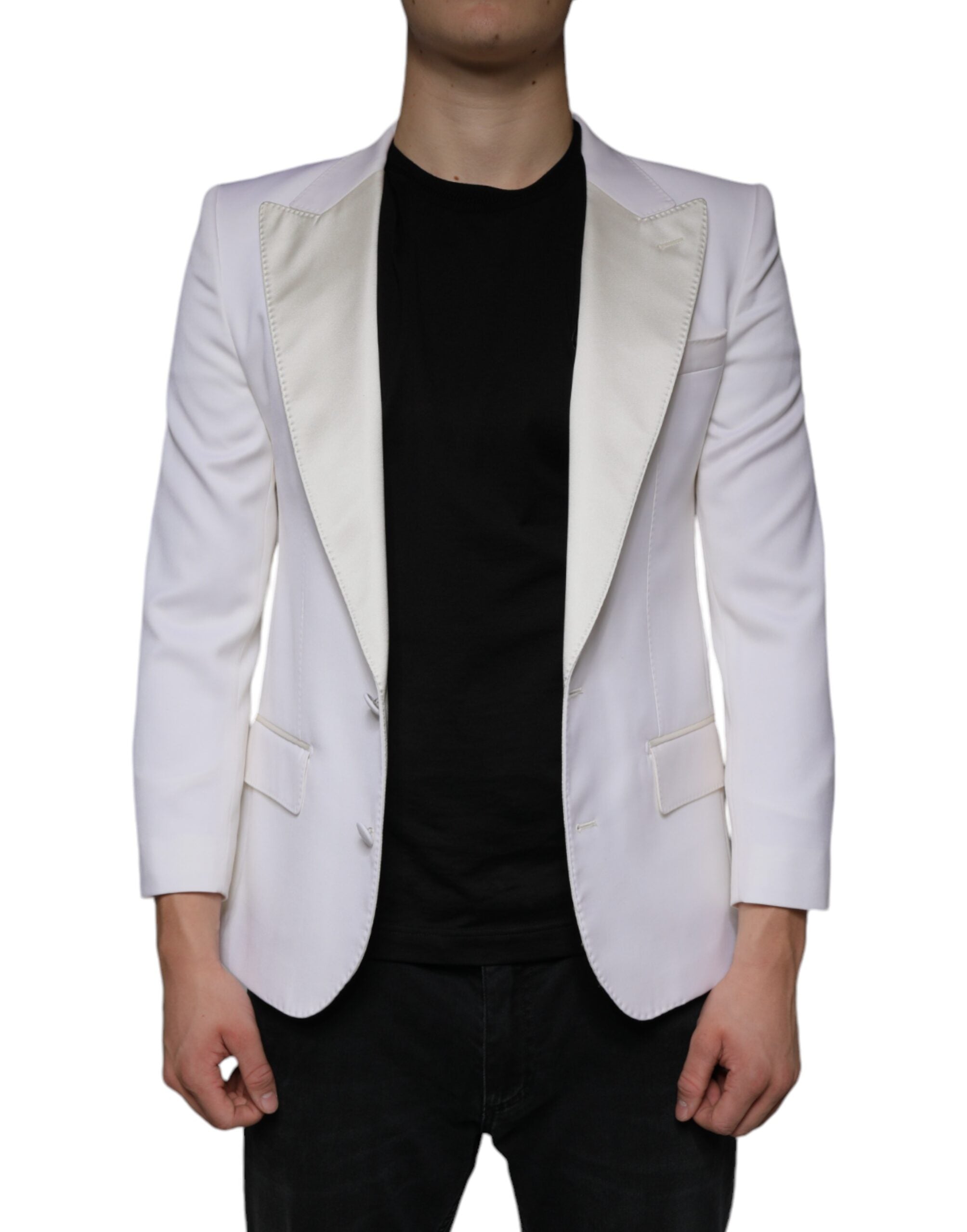 Dolce & Gabbana Off White Wool Single Breasted Dress Blazer-1