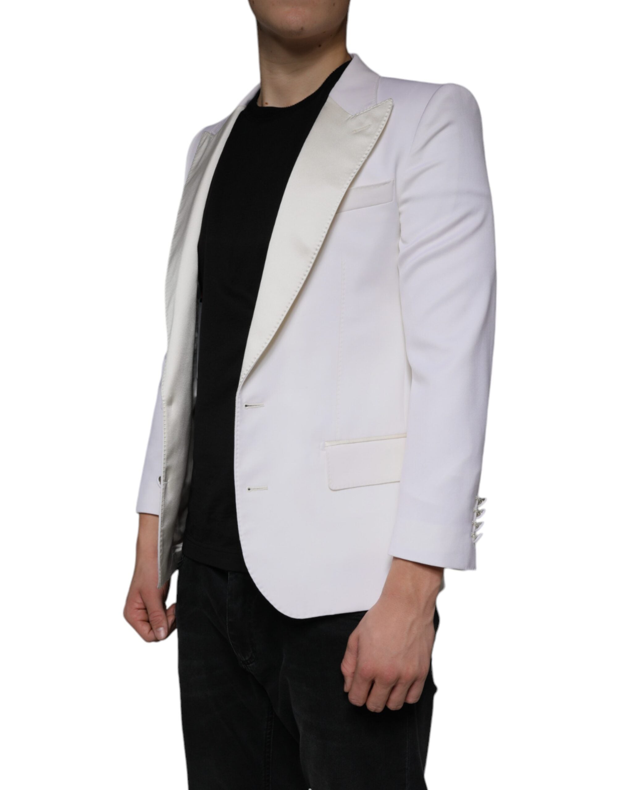 Dolce & Gabbana Off White Wool Single Breasted Dress Blazer-3