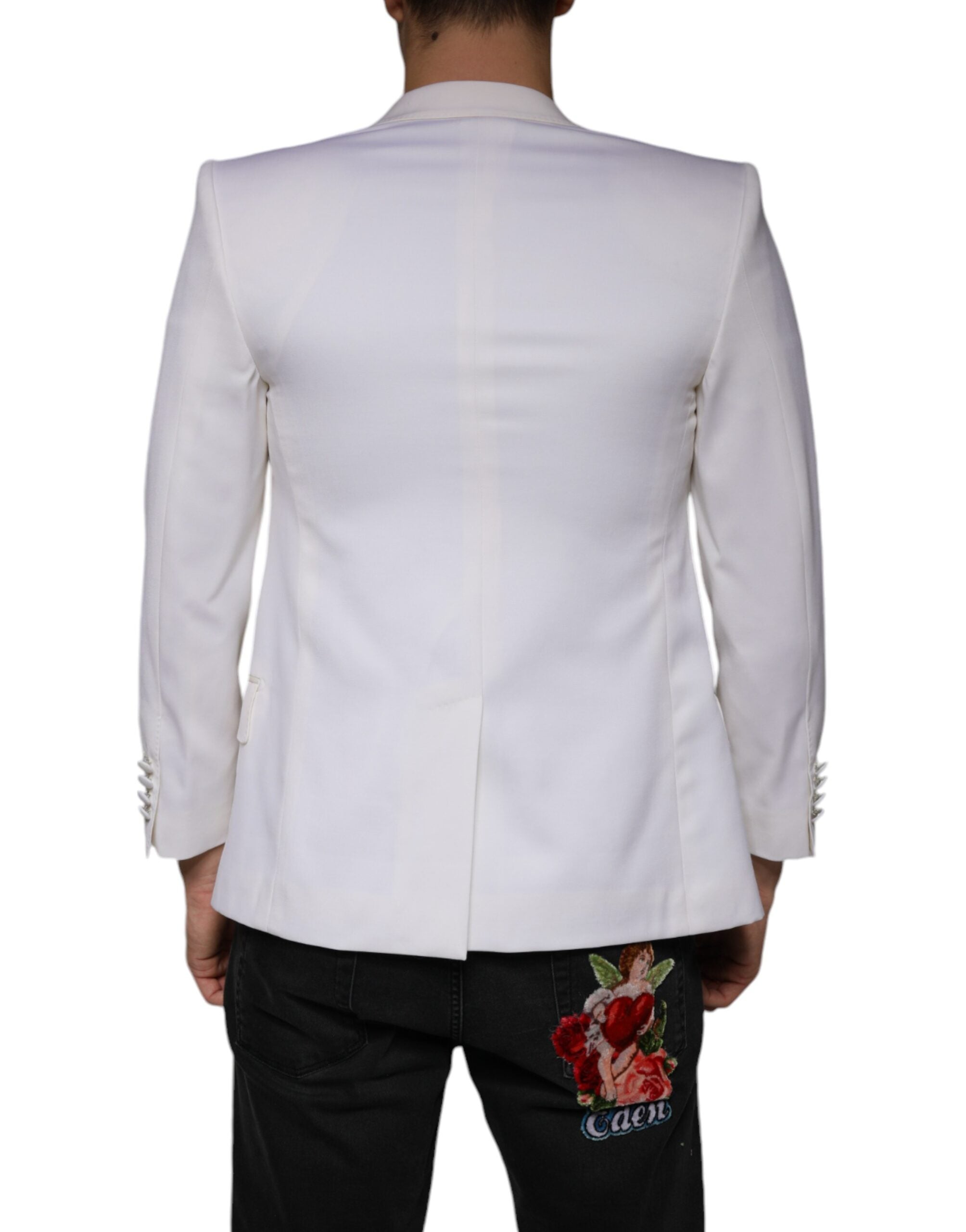 Dolce & Gabbana Off White Wool Single Breasted Dress Blazer-4