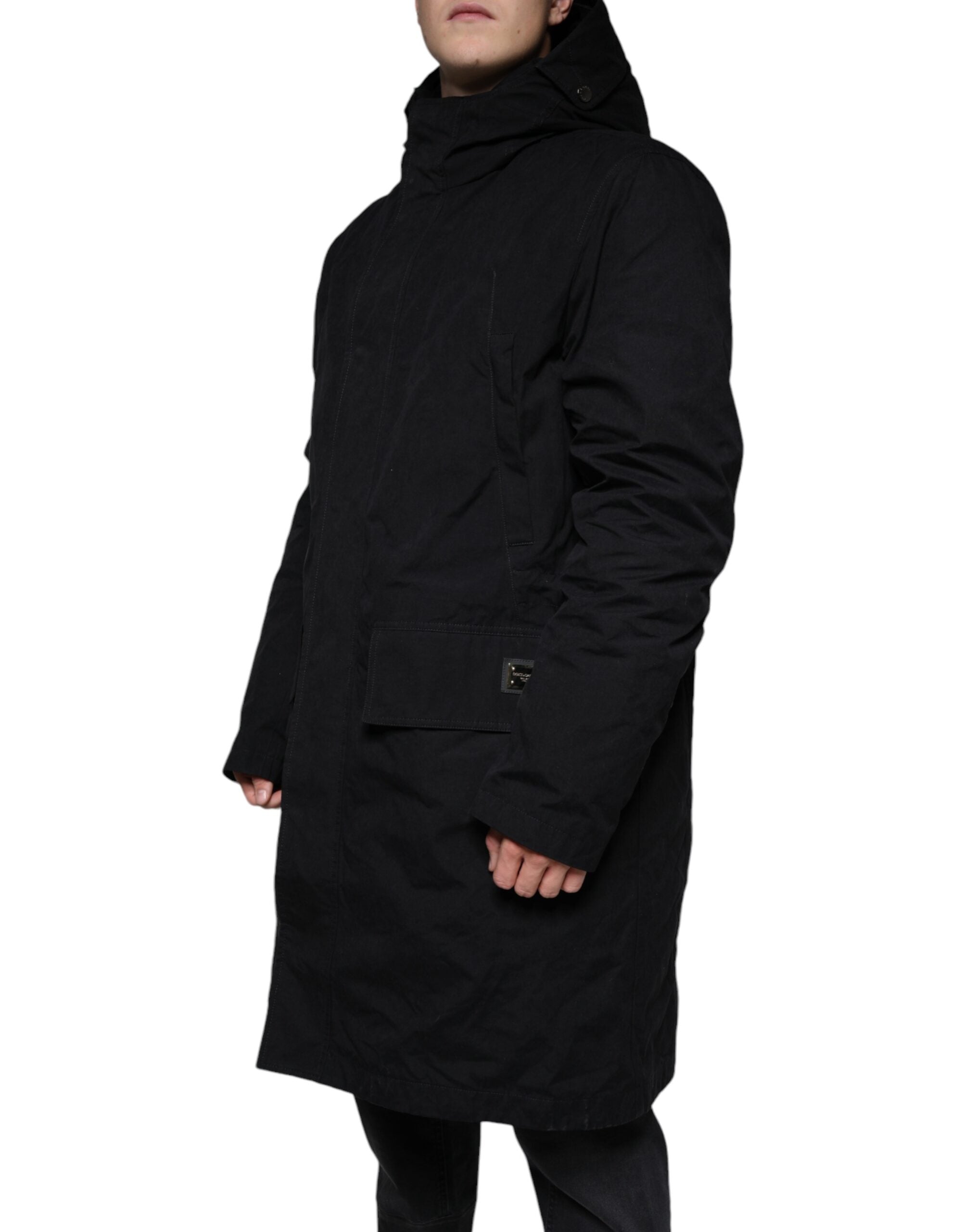 Dolce & Gabbana Black Hooded Parka Cotton Trench Coat Jacket-3