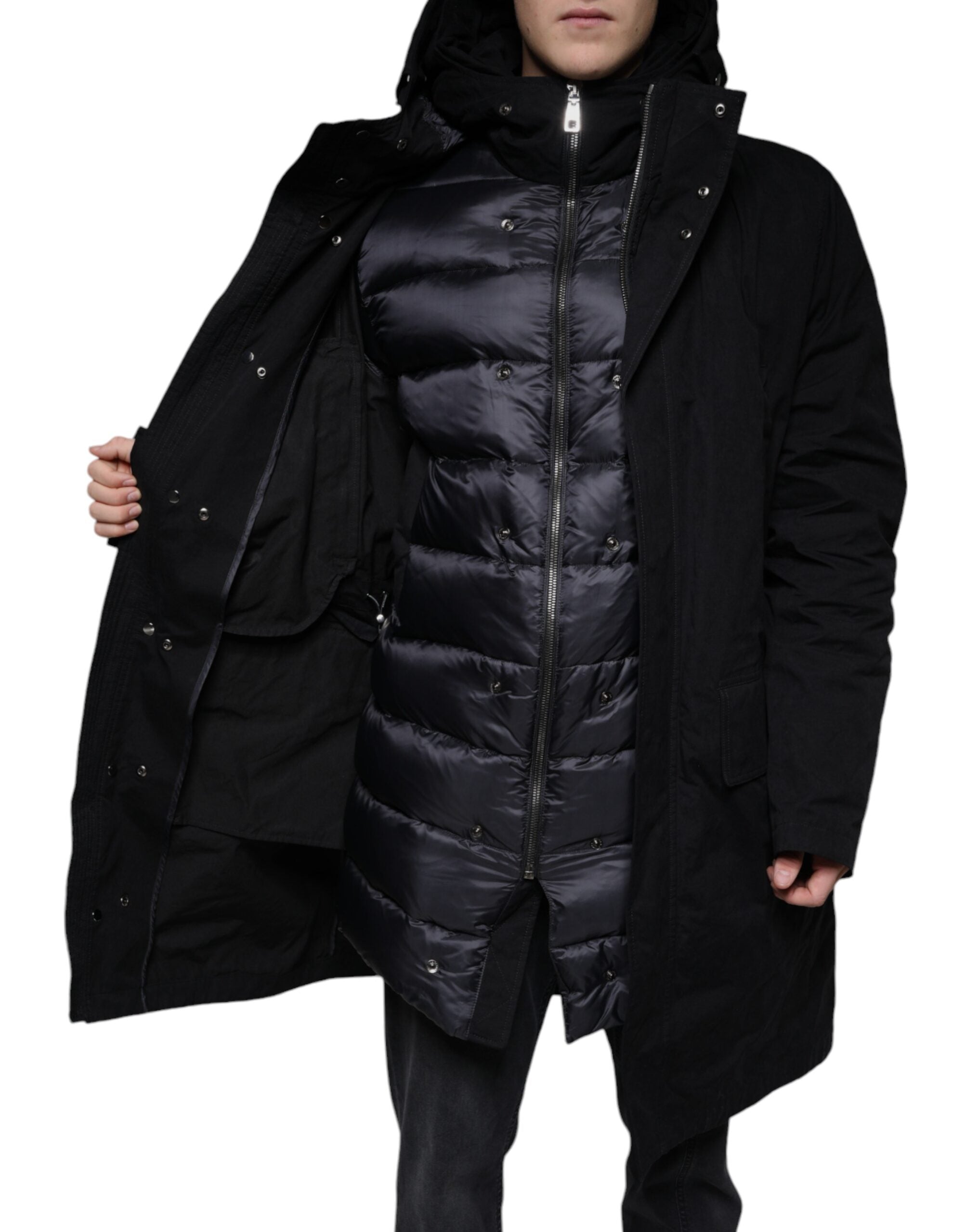 Dolce & Gabbana Black Hooded Parka Cotton Trench Coat Jacket-7