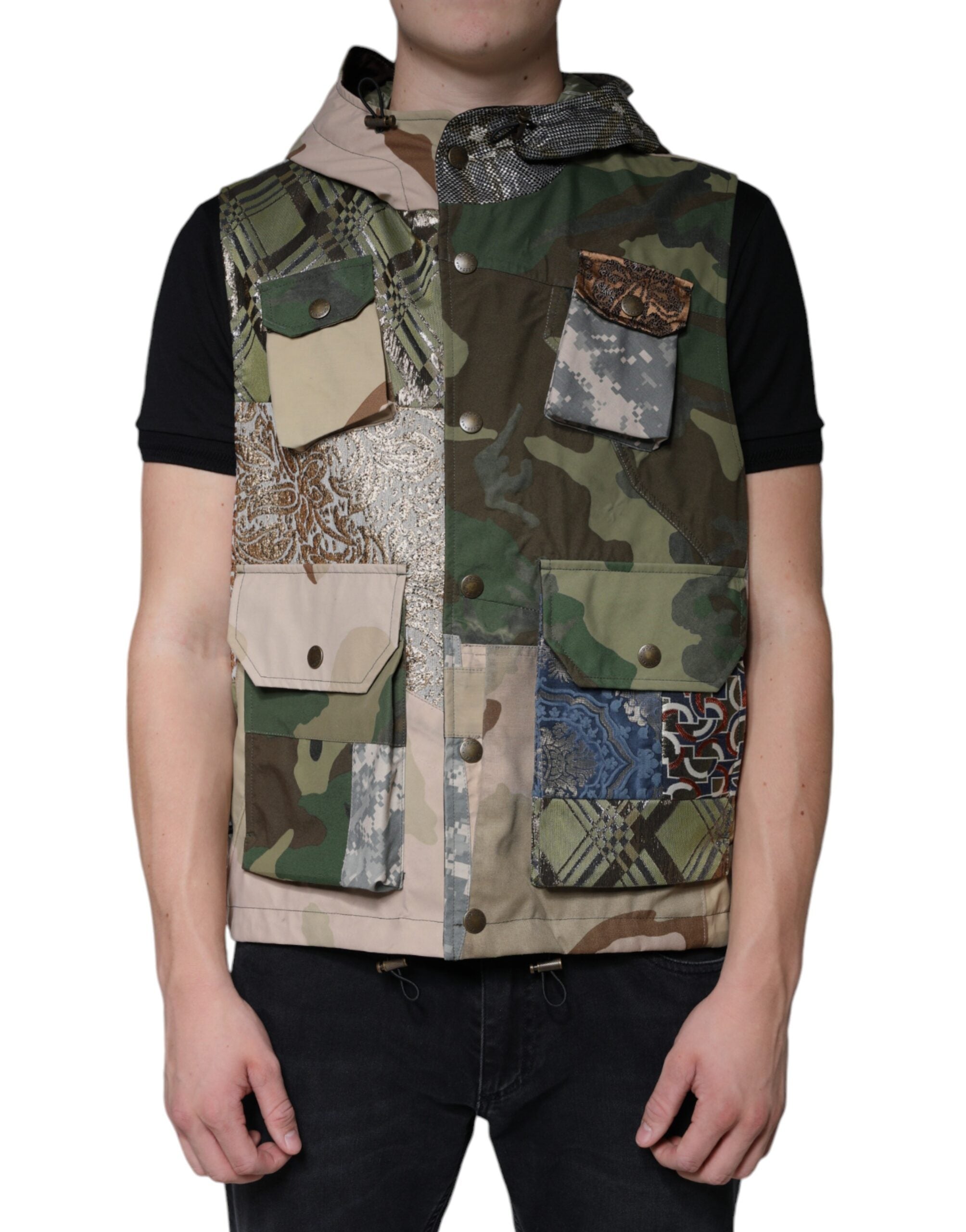 Dolce & Gabbana Multicolor Patchwork-Weste mit Kapuze Jacke-1