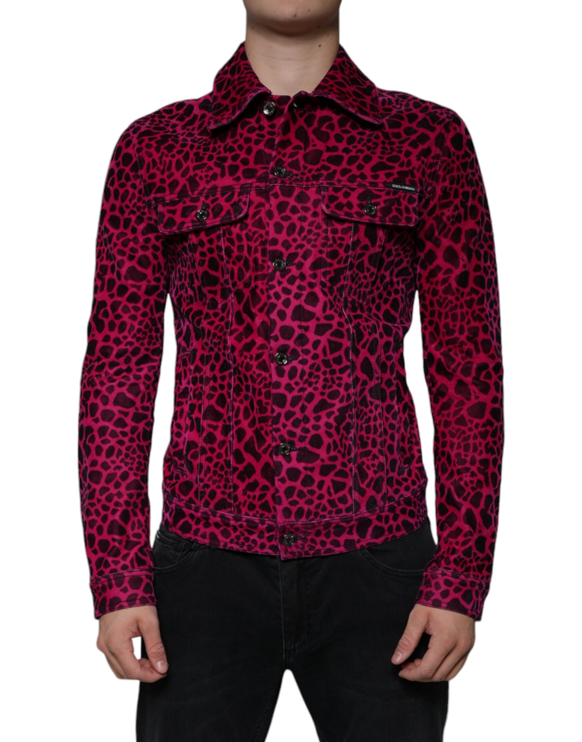 Dolce & Gabbana Fuchsia Leopard Button Down Jacket with Collar