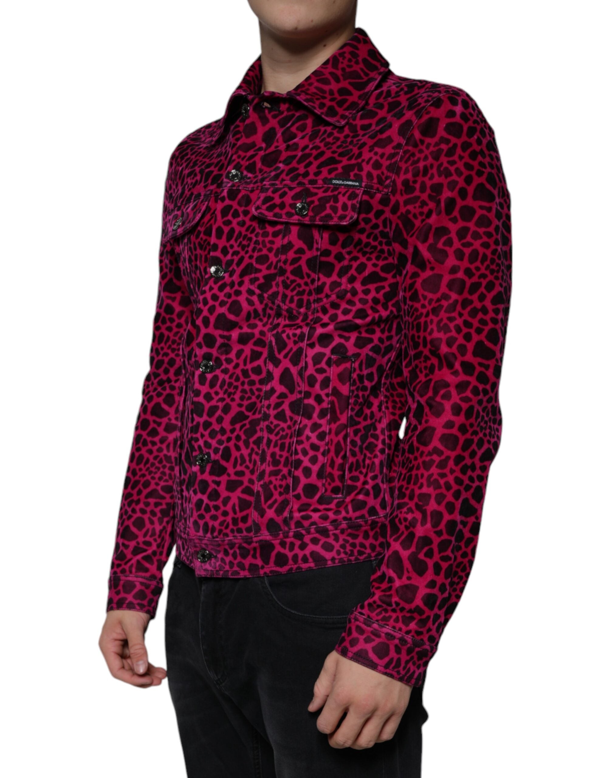 Dolce & Gabbana Fuchsia Leopard Button Down Jacket with Collar-3