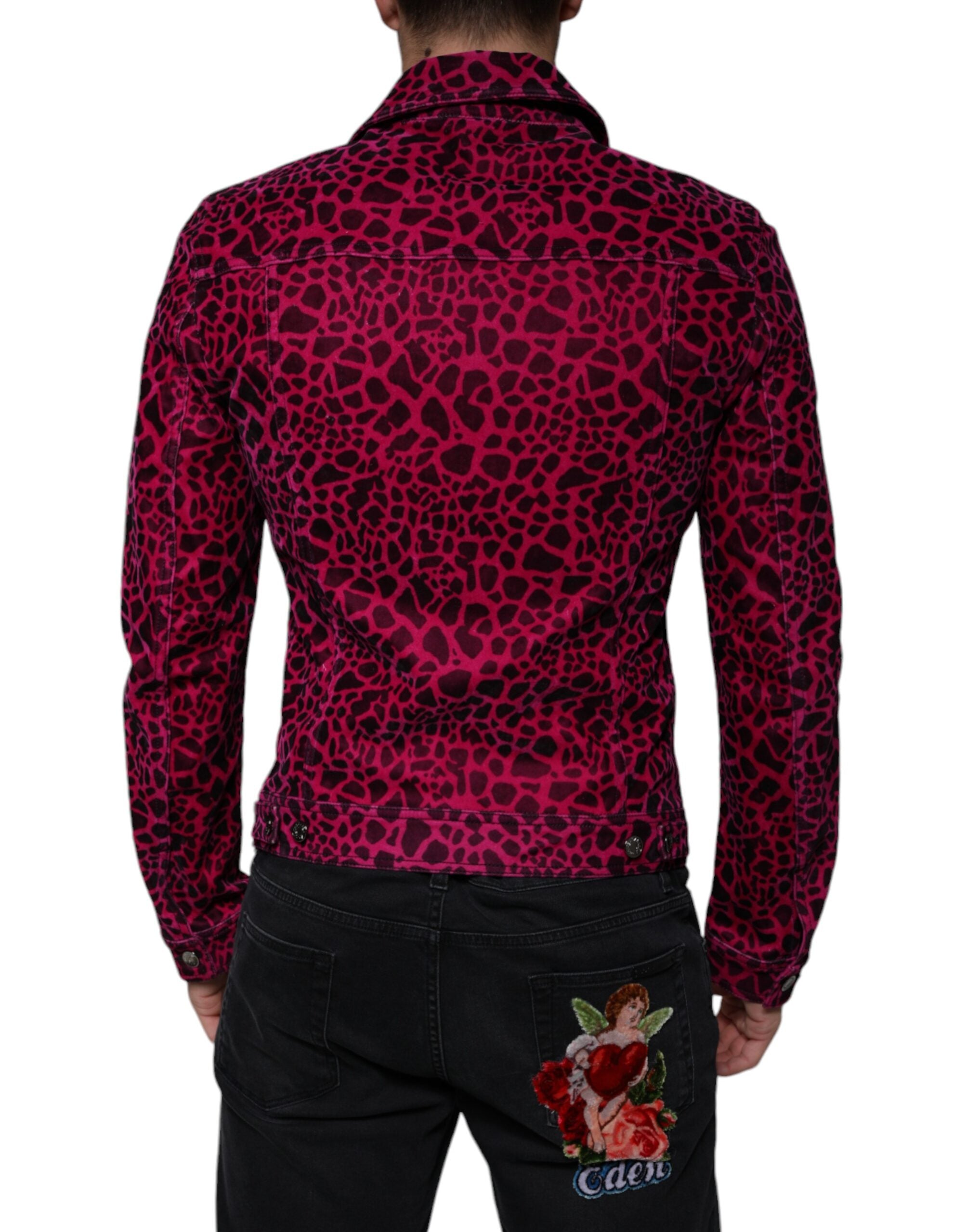 Dolce & Gabbana Fuchsia Leopard Button Down Jacket with Collar-4