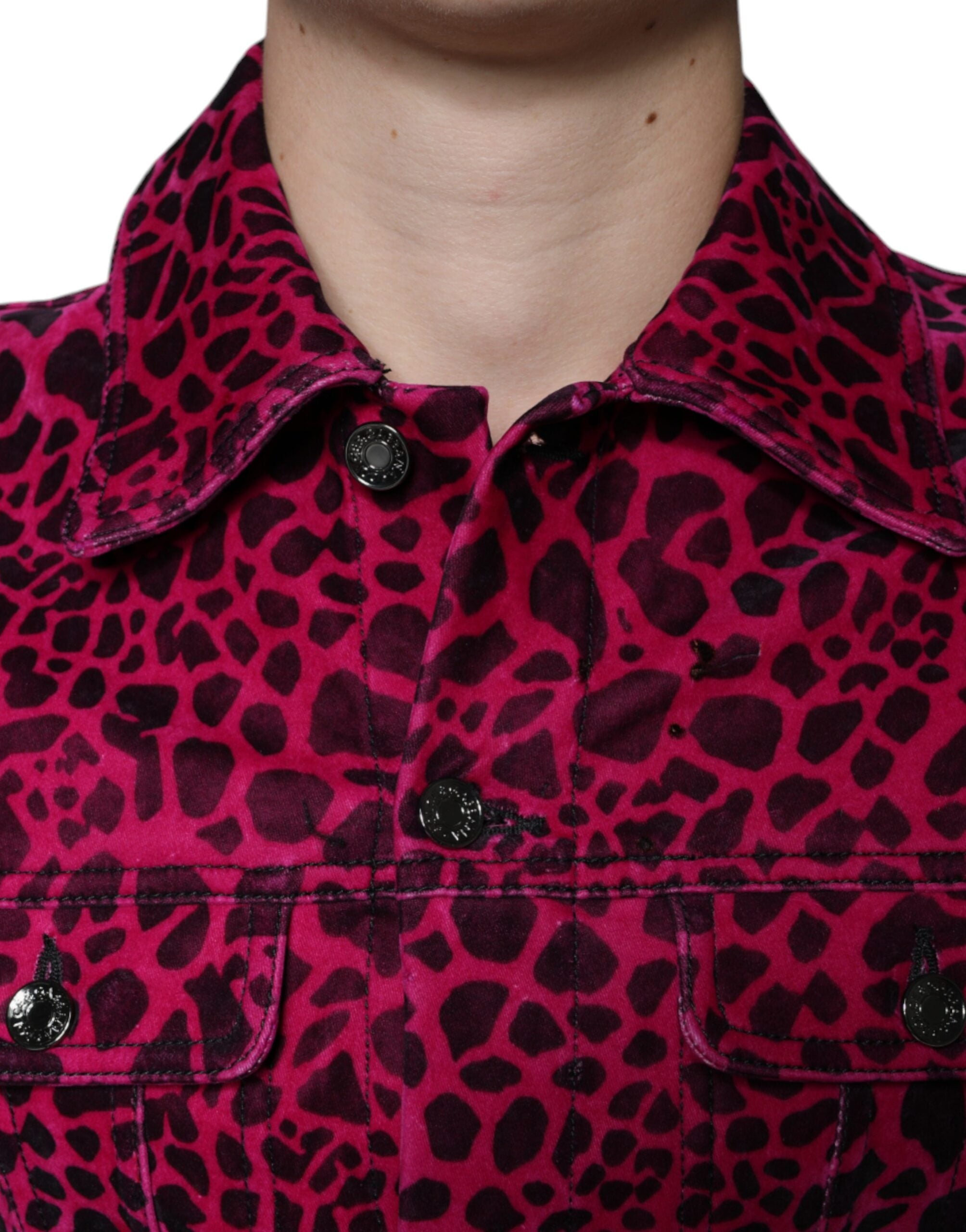 Dolce & Gabbana Fuchsia Leopard Button Down Jacket with Collar-5