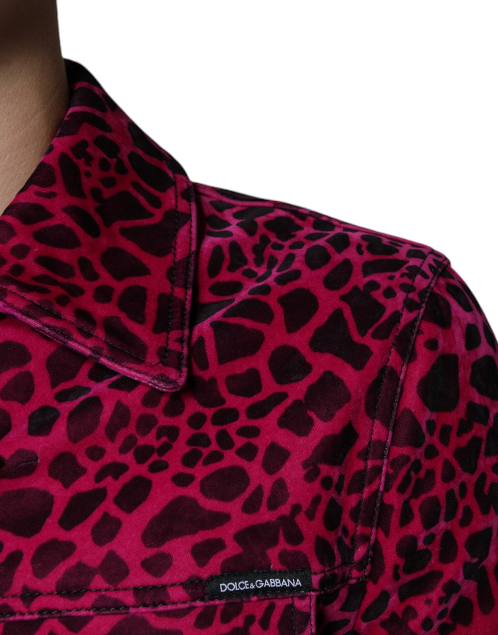 Dolce & Gabbana Fuchsia Leopard Button Down Jacket with Collar-6