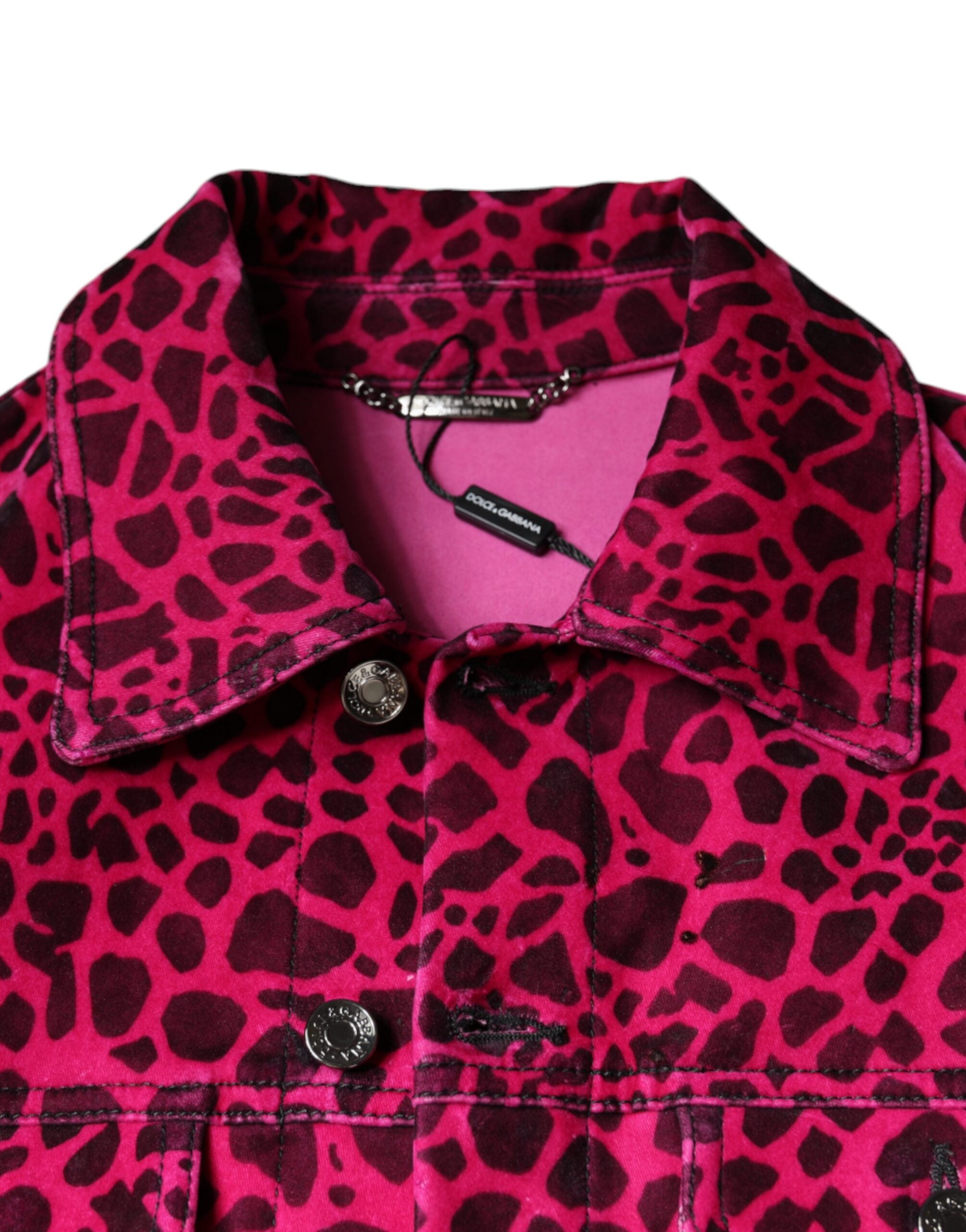 Dolce & Gabbana Fuchsia Leopard Button Down Jacket with Collar-7