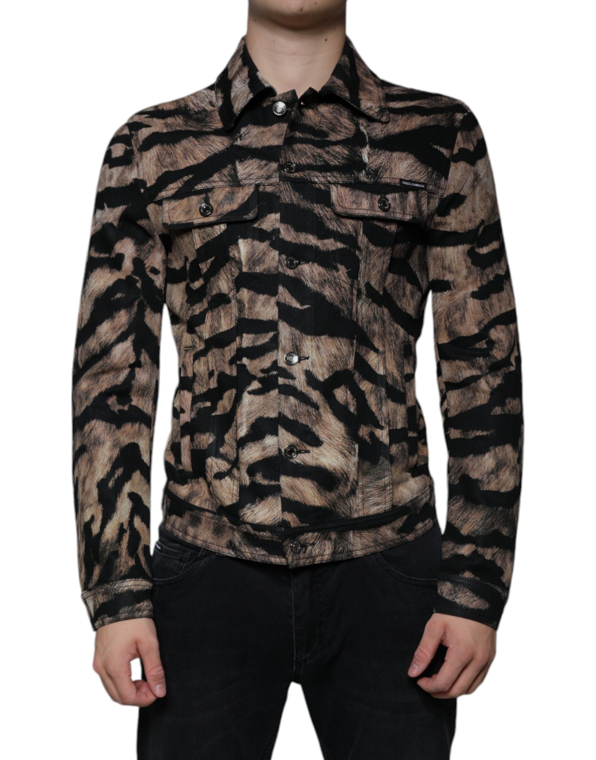 Dolce & Gabbana Braune Tiger Button Down Jacke mit Kragen-2
