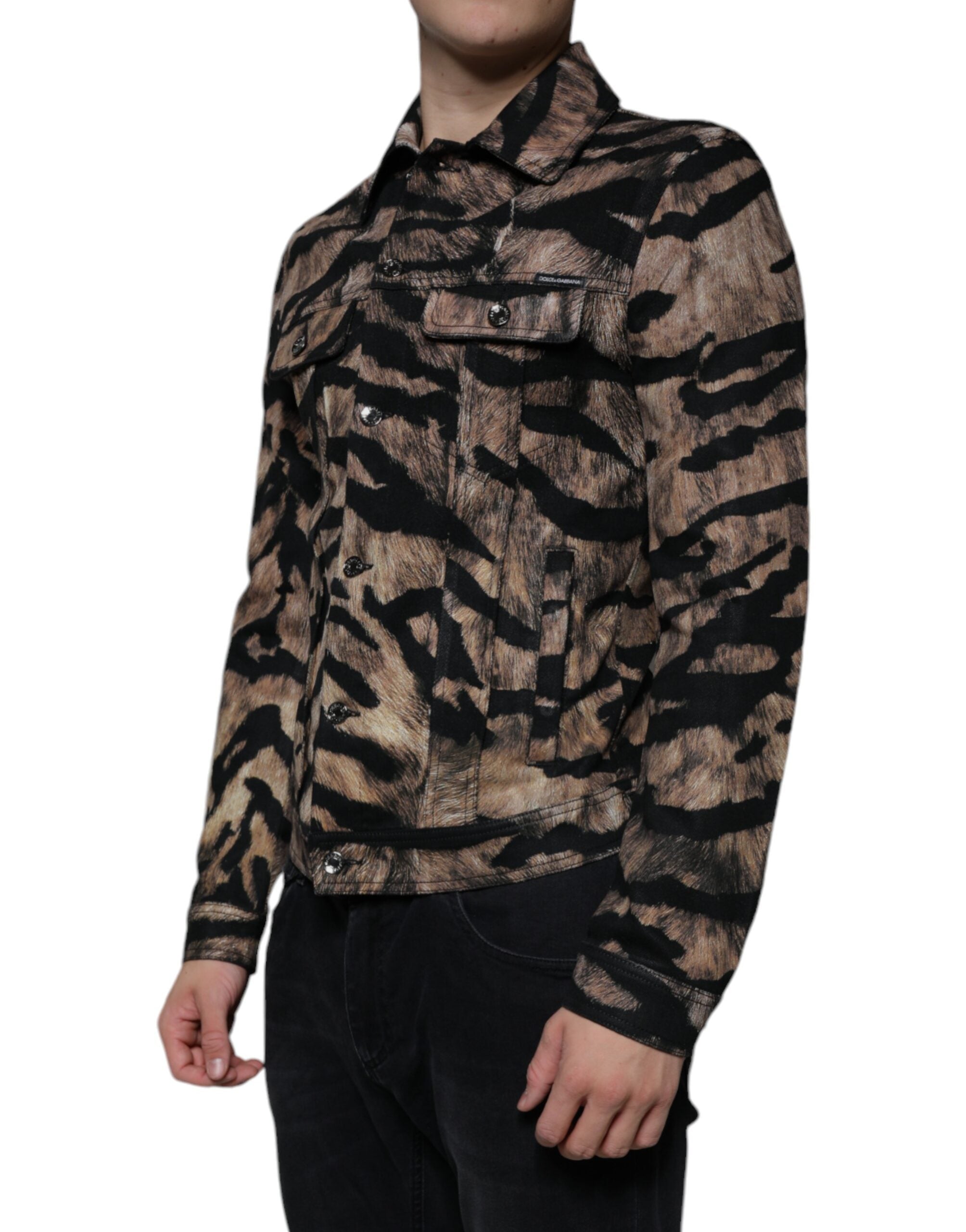 Dolce & Gabbana Braune Tiger Button Down Jacke mit Kragen-3