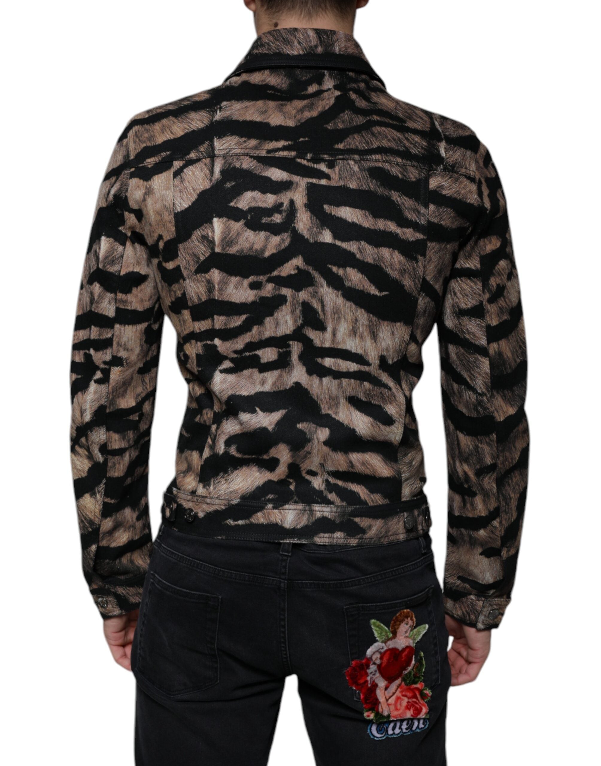 Dolce & Gabbana Braune Tiger Button Down Jacke mit Kragen-4