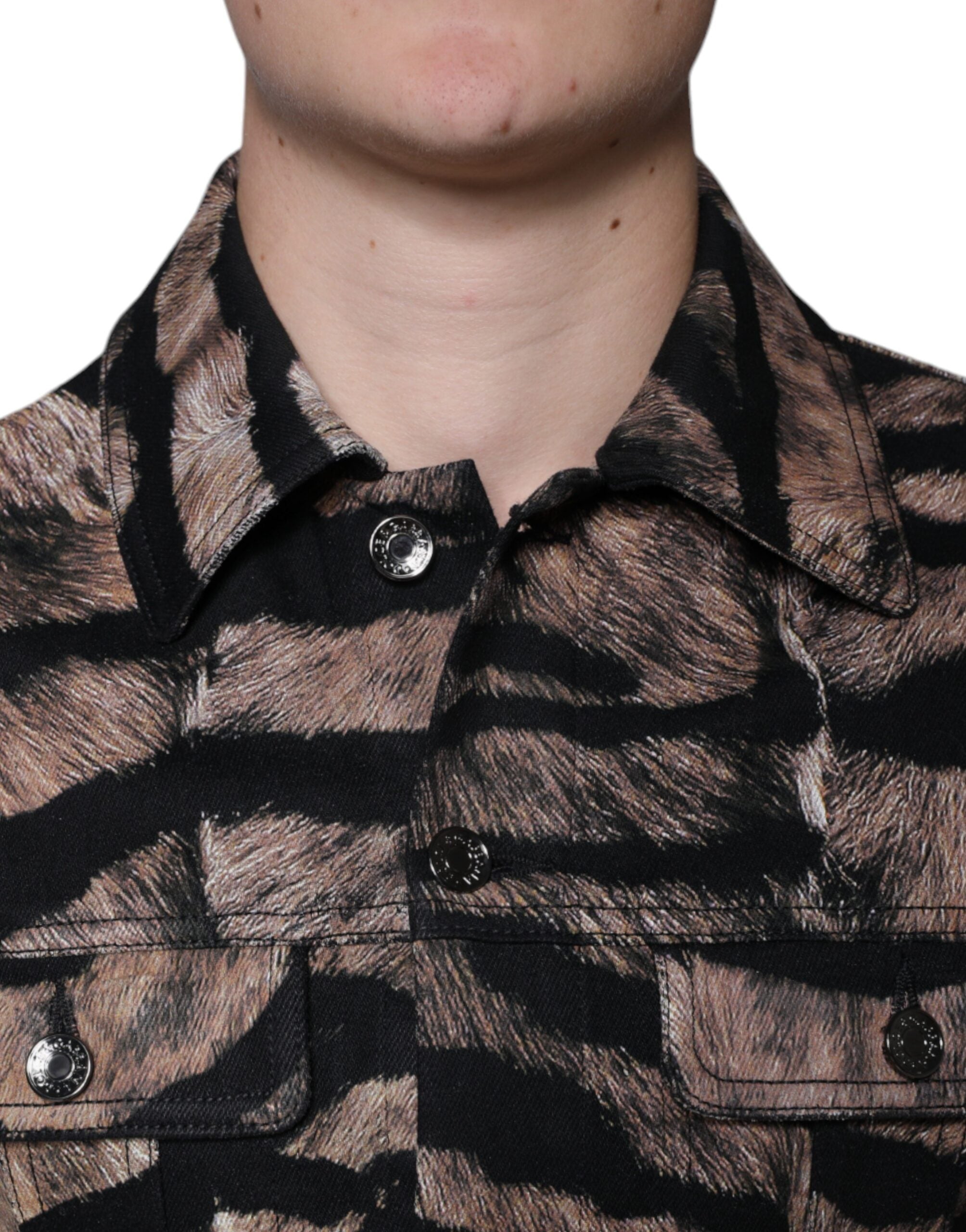 Dolce & Gabbana Braune Tiger Button Down Jacke mit Kragen-5