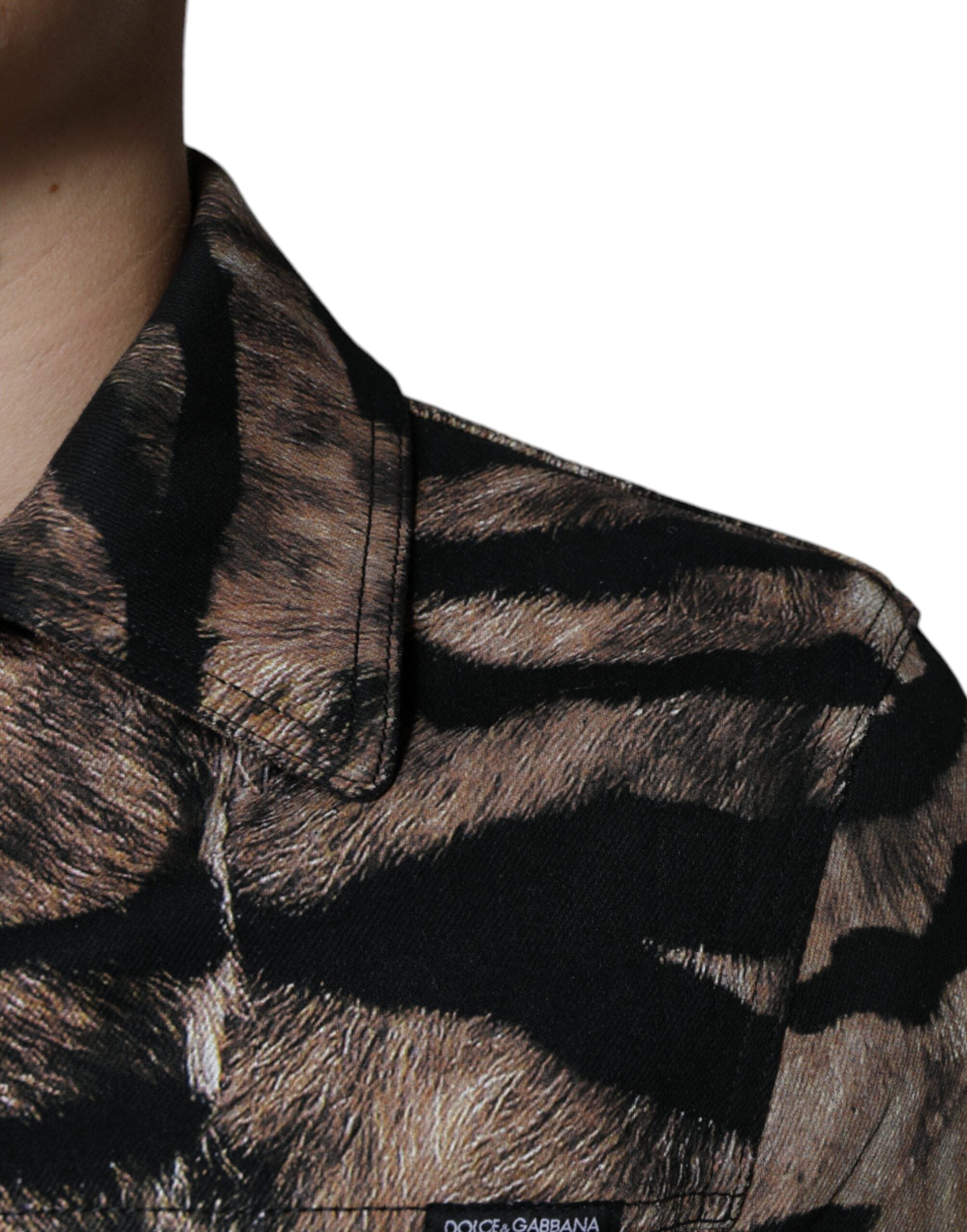 Dolce & Gabbana Braune Tiger Button Down Jacke mit Kragen-6
