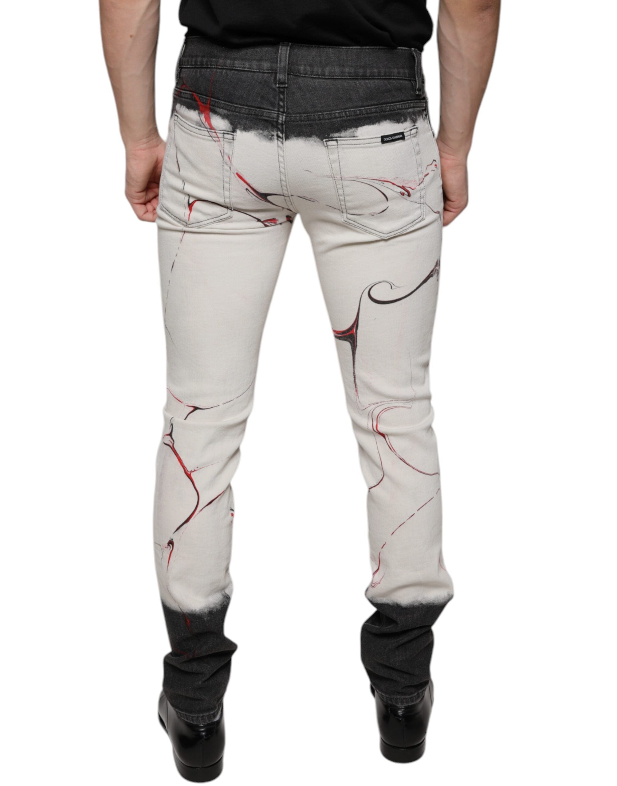 Dolce & Gabbana Black and White Printed Skinny Denim Jeans for Men-4