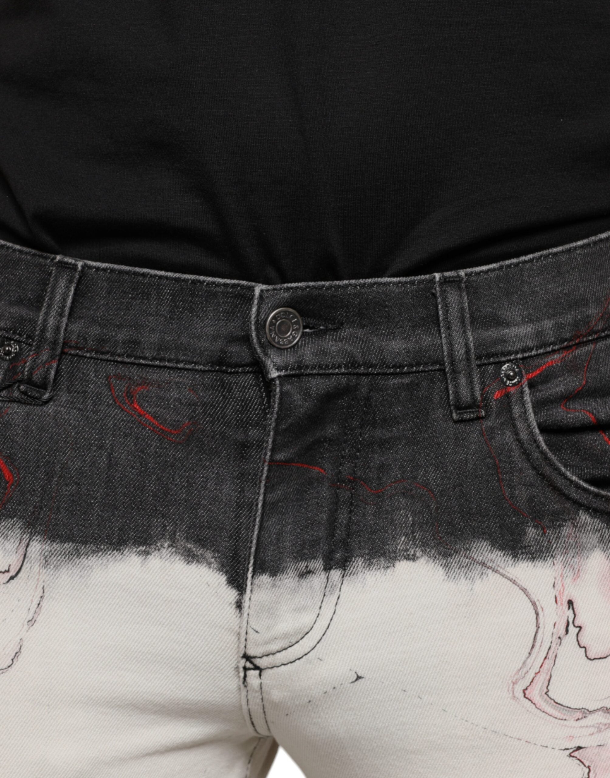 Dolce & Gabbana Black and White Printed Skinny Denim Jeans for Men-5