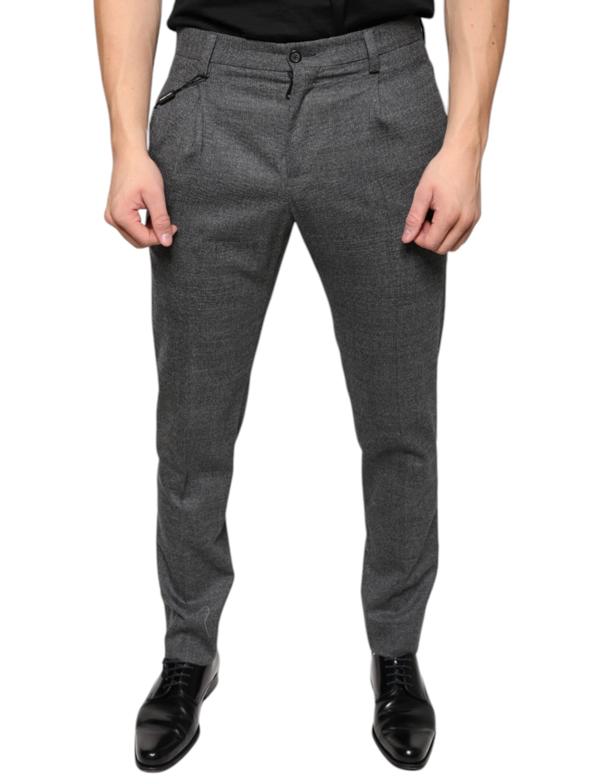 Dolce & Gabbana Grey Check Tartan Wool Skinny Pants-1