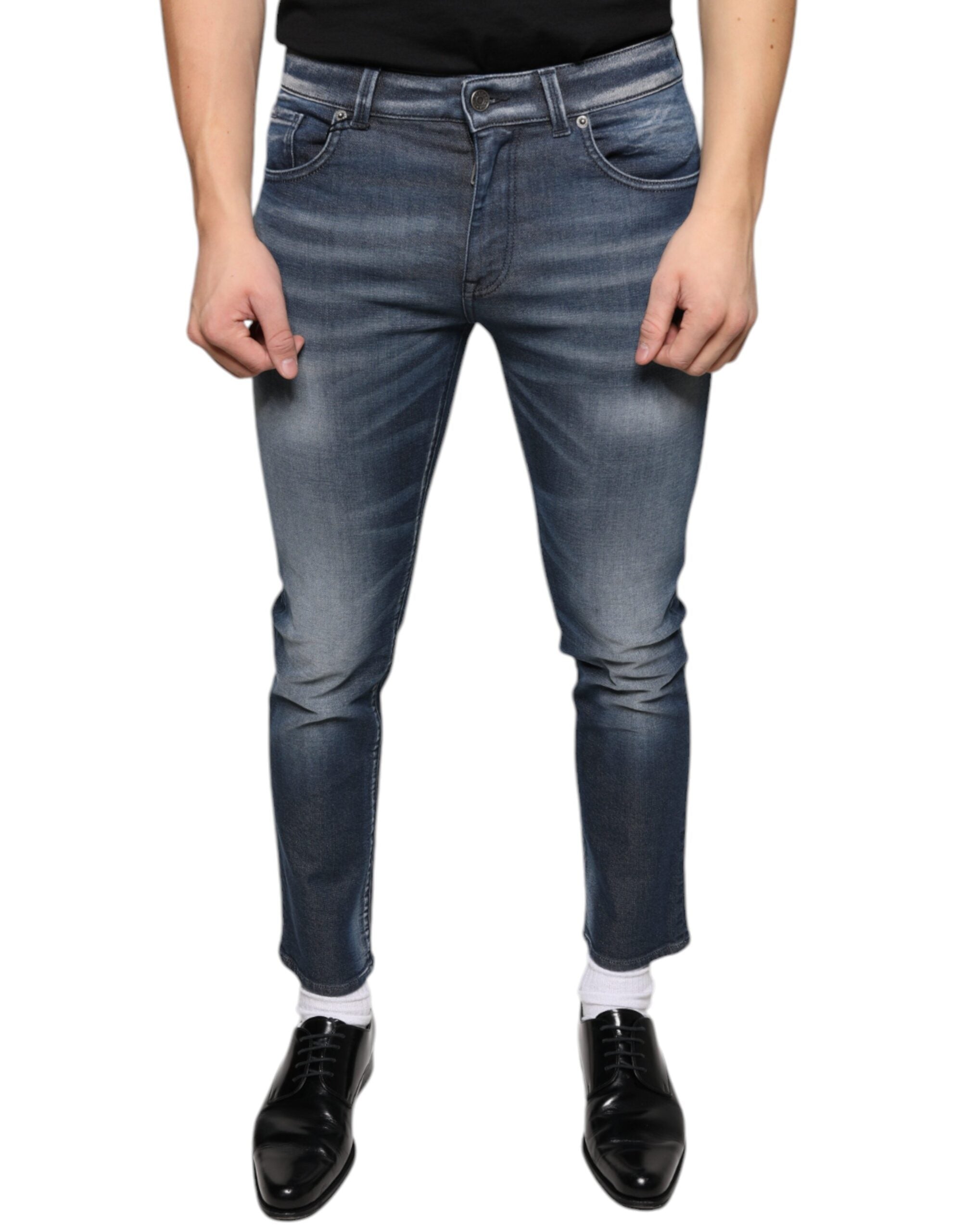 Vaqueros ajustados de mezclilla azul oscuro de Dolce & Gabbana en algodón lavado-2