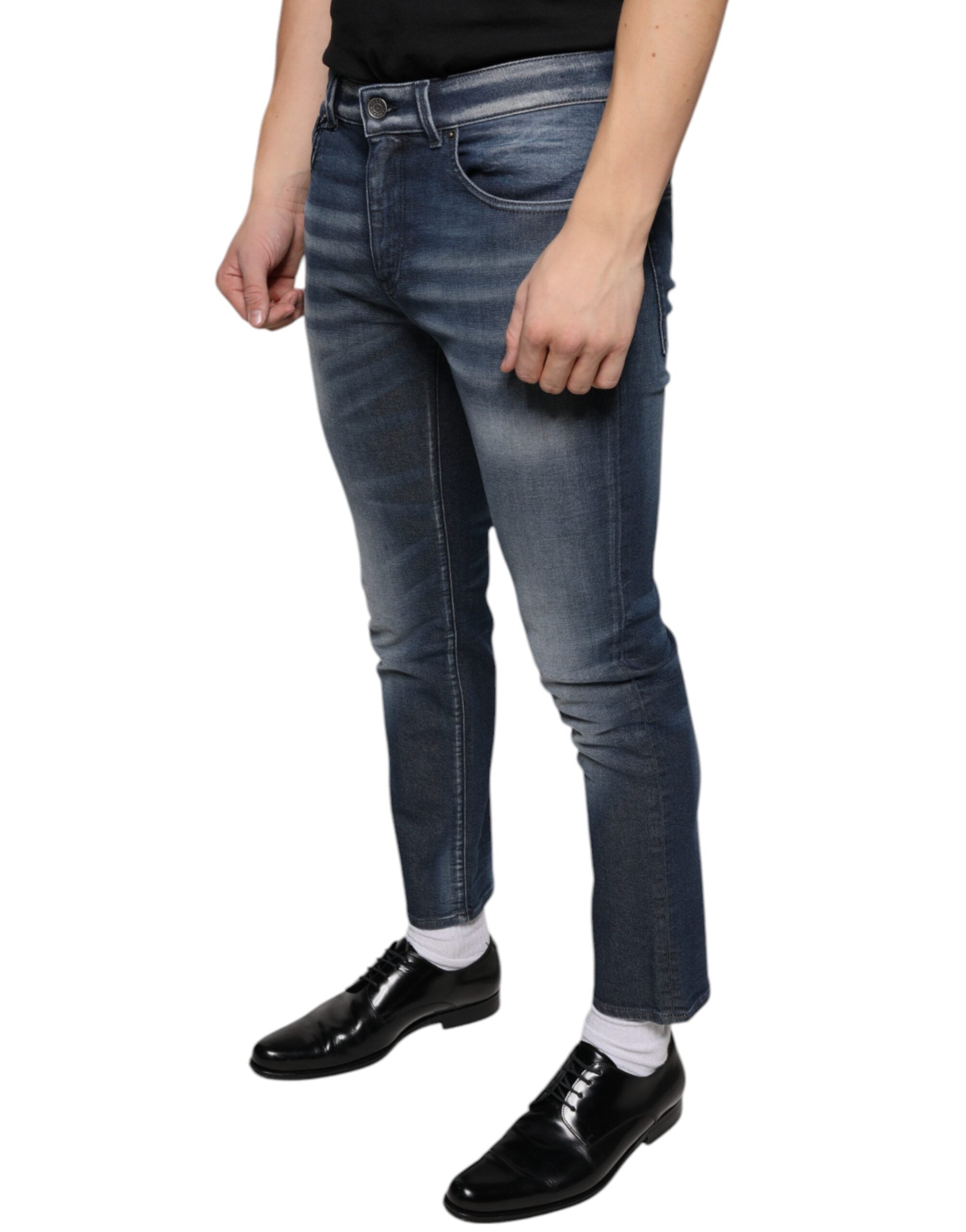 Vaqueros ajustados de mezclilla azul oscuro de Dolce & Gabbana en algodón lavado-3