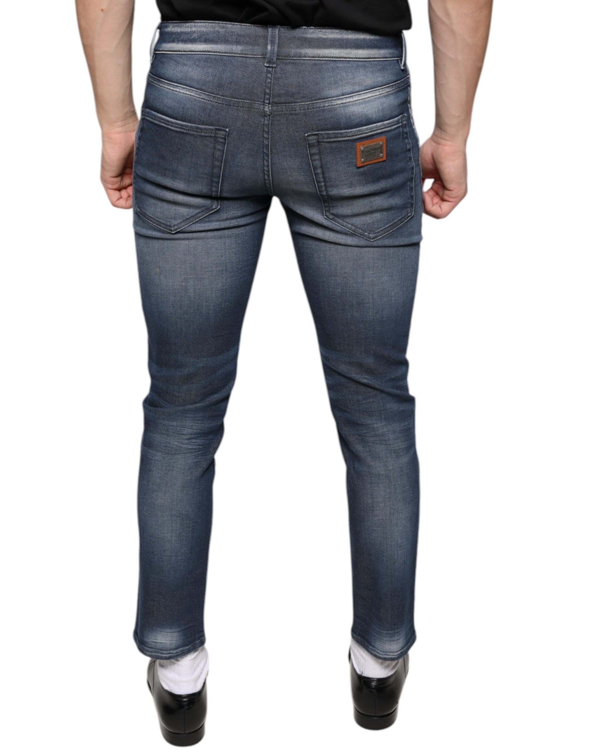 Vaqueros ajustados de mezclilla azul oscuro de Dolce & Gabbana en algodón lavado-4