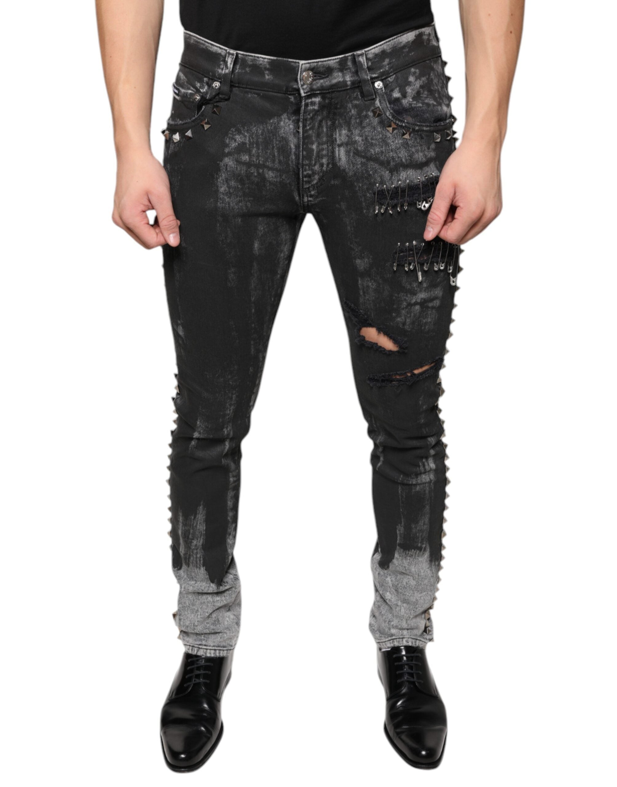 Dolce & Gabbana Black embellished cotton skinny jeans-2