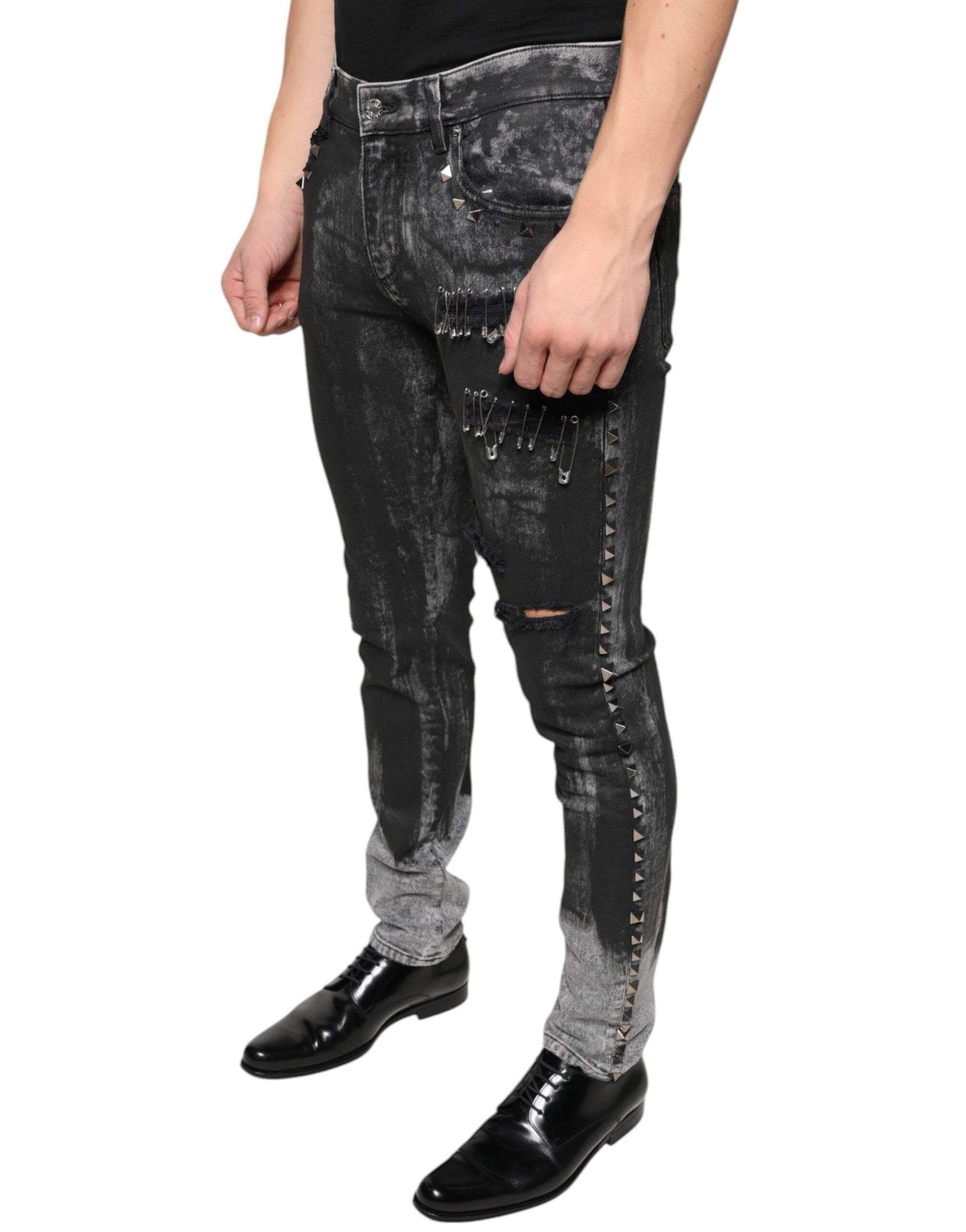 Dolce & Gabbana Black embellished cotton skinny jeans-3