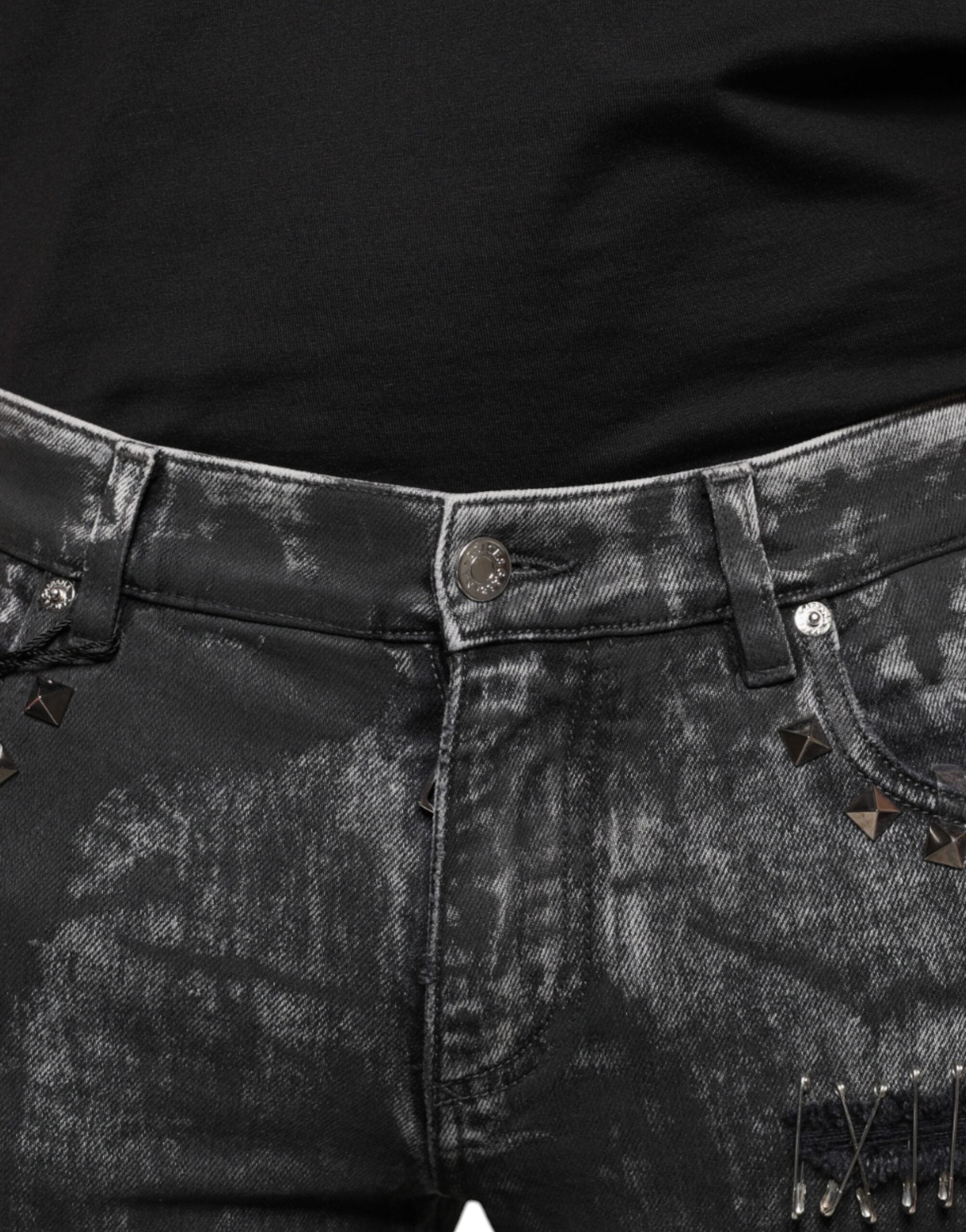 Dolce & Gabbana Black embellished cotton skinny jeans-5