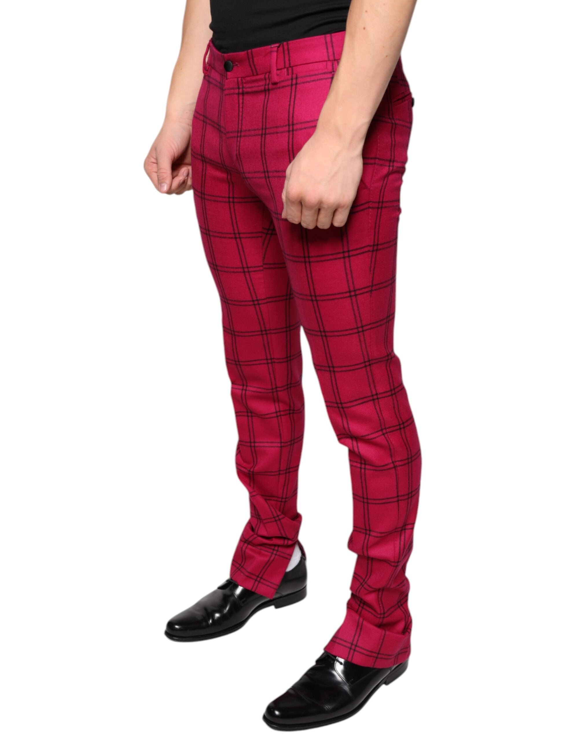 Dolce & Gabbana pink checked skinny jeans in wool-3