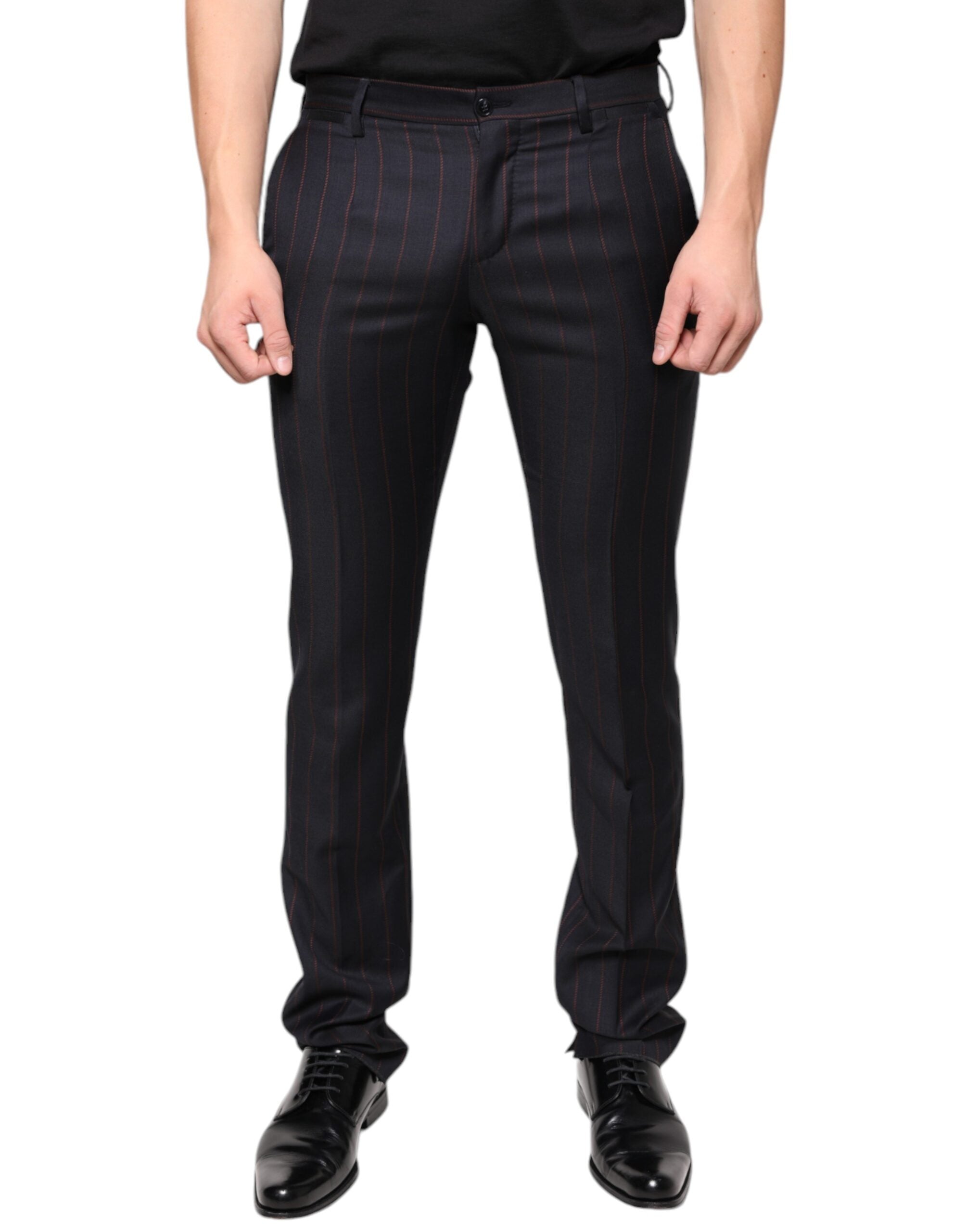 Dolce & Gabbana Black Striped Skinny Men's Suit Trousers-2