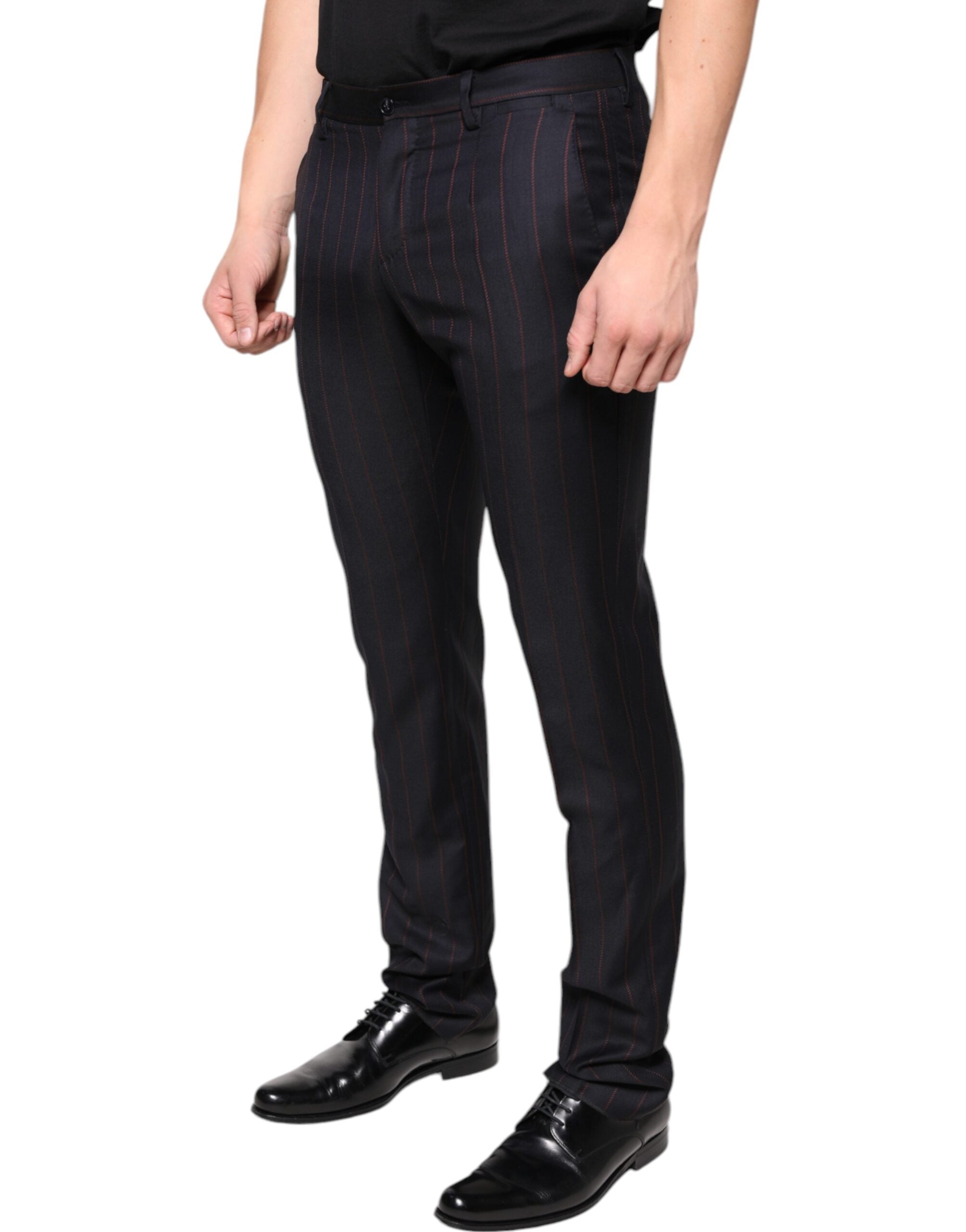 Dolce & Gabbana Black Striped Skinny Men's Suit Trousers-3