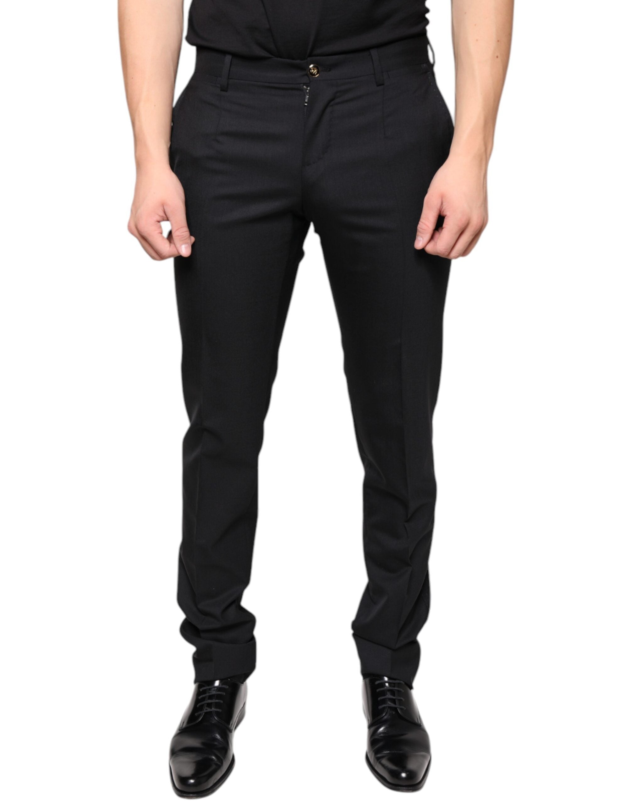 Dolce & Gabbana Black Skinny Men's Wool Suit Trousers-1