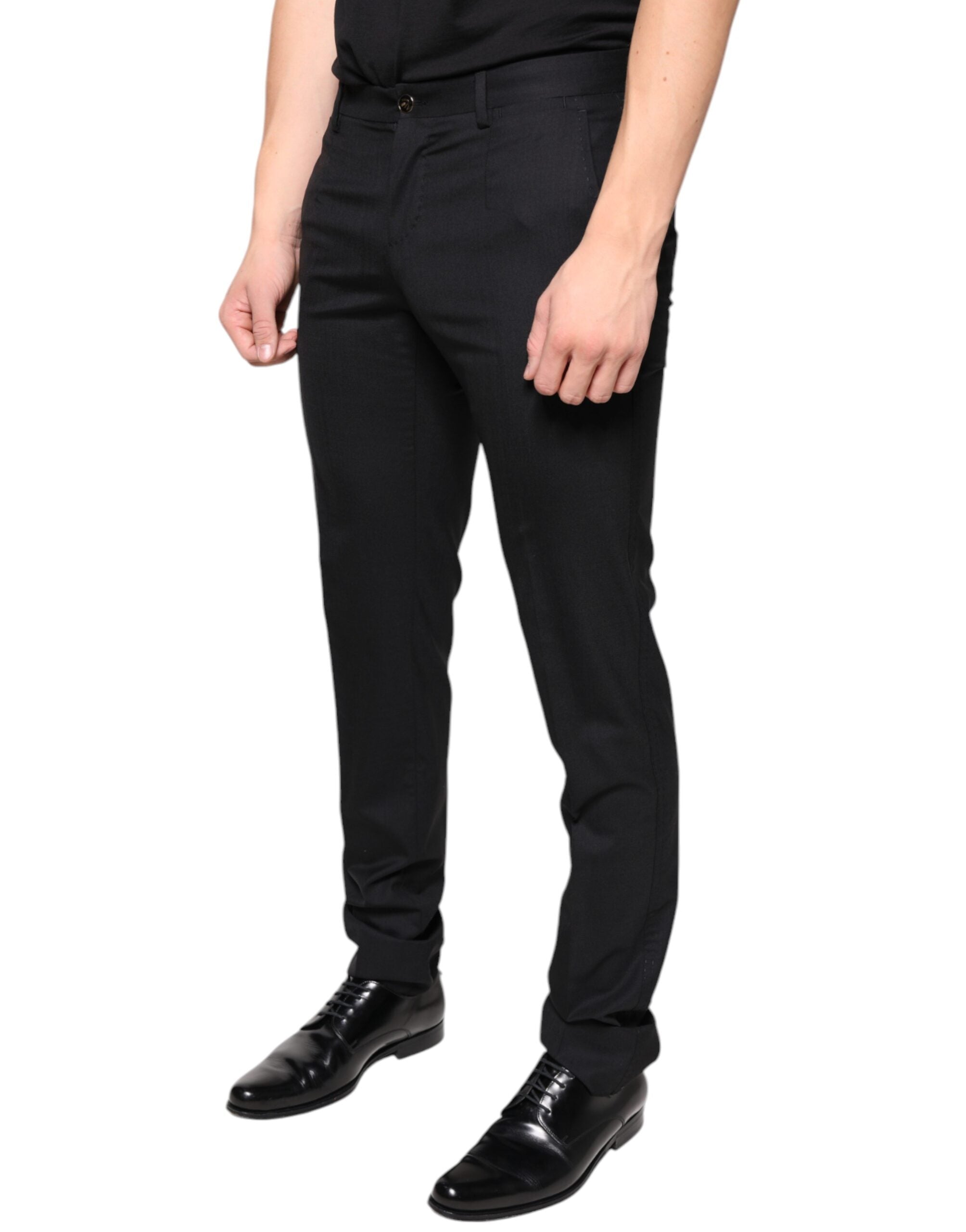 Dolce & Gabbana Black Skinny Men's Wool Suit Trousers-3